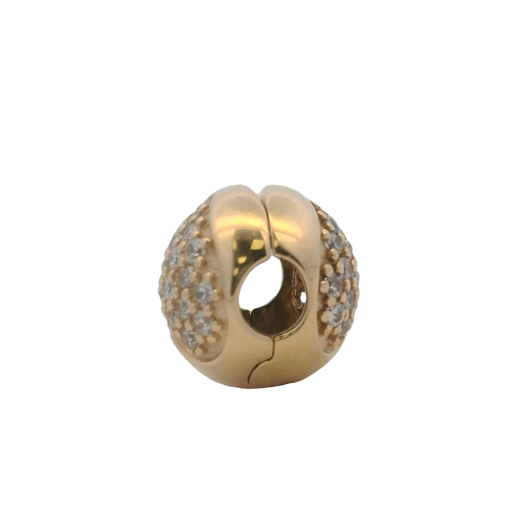 Retired Pandora Solid 14kt Yellow Gold and CZ Cubic Zirconia Pave Heart Clip Charm - Image 3