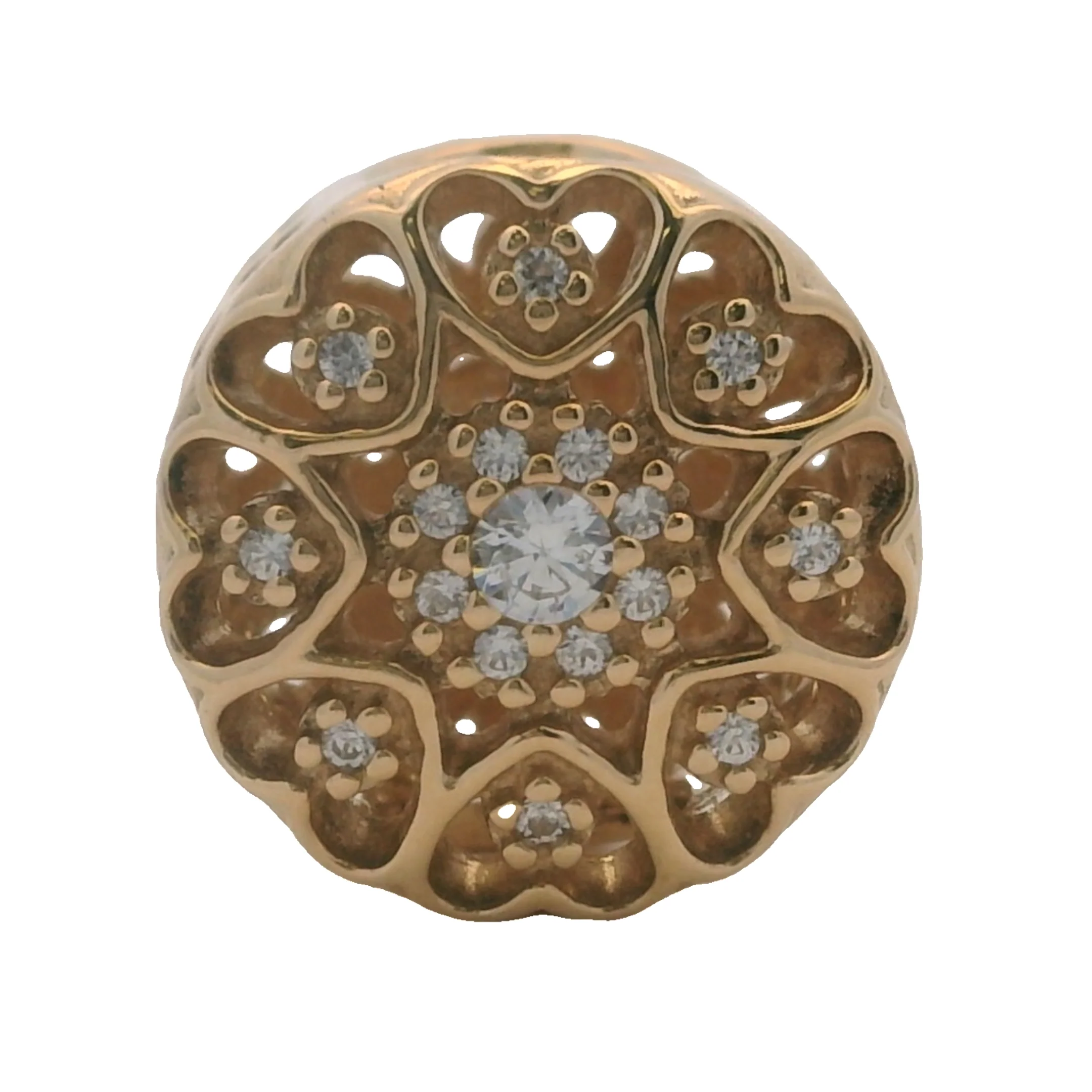 Retired Pandora Solid 14kt Yellow Gold and CZ Hearts of Gold Cut Out Spacer Charm (2) - Image 2
