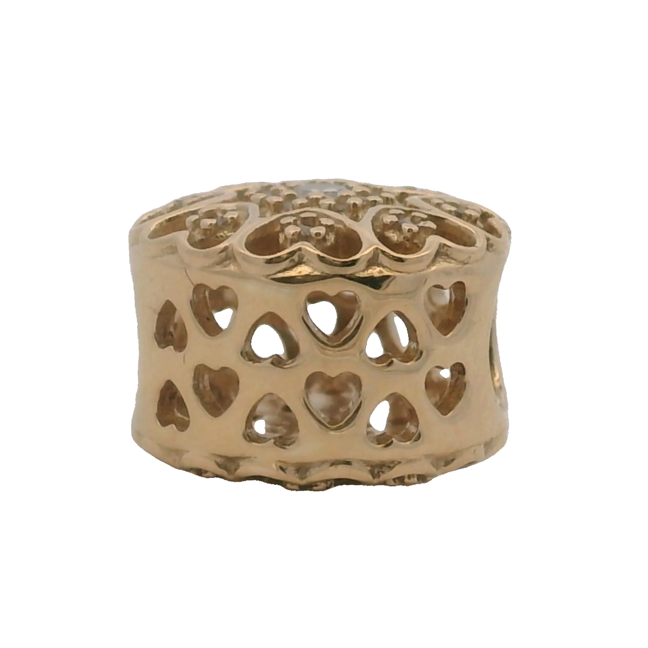 Retired Pandora Solid 14kt Yellow Gold and CZ Hearts of Gold Cut Out Spacer Charm (2) - Image 3