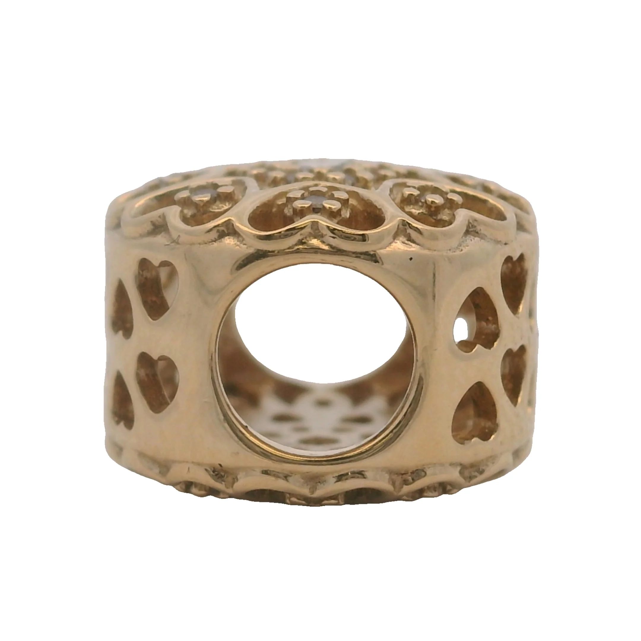 Retired Pandora Solid 14kt Yellow Gold and CZ Hearts of Gold Cut Out Spacer Charm (2) - Image 5