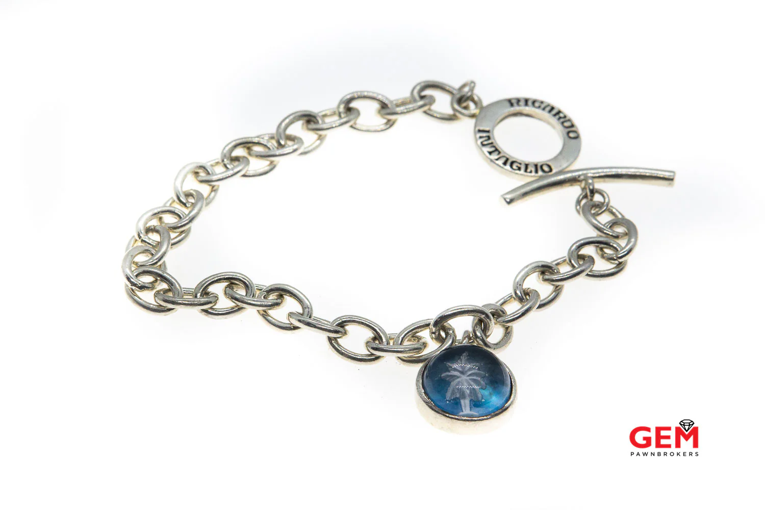 Ricardo Intaglio Toggle Lock Chain Link Tree Charm 925 Sterling Silver Designer Bracelet - Image 2