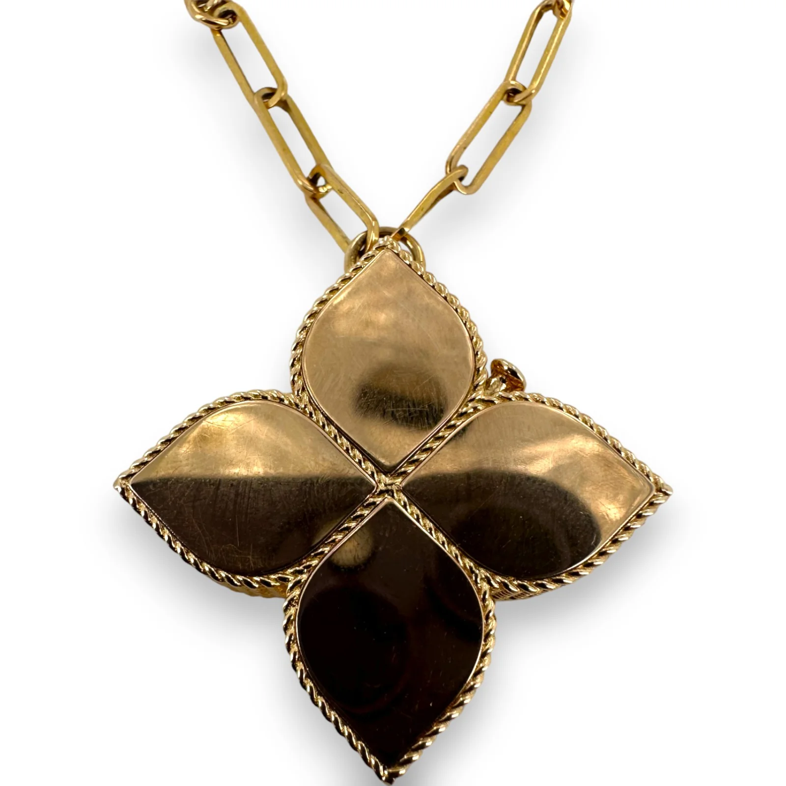 Roberto Coin RARE 18kt Yellow Gold Princess Flower Diamond and Mother of Pearl Locket Necklace with 32" Paperclip Chain - Image 3