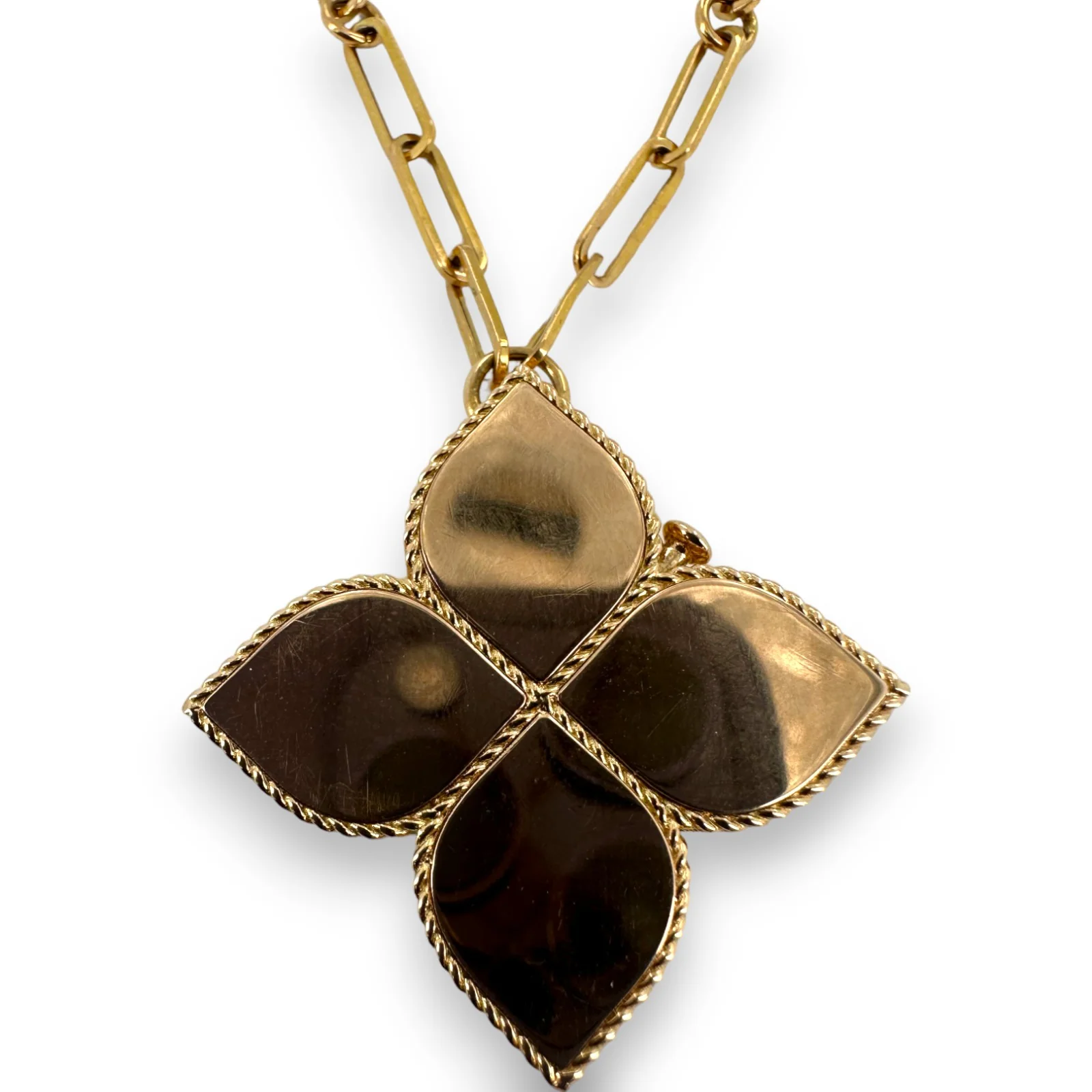 Roberto Coin RARE 18kt Yellow Gold Princess Flower Diamond and Mother of Pearl Locket Necklace with 32" Paperclip Chain - Image 4