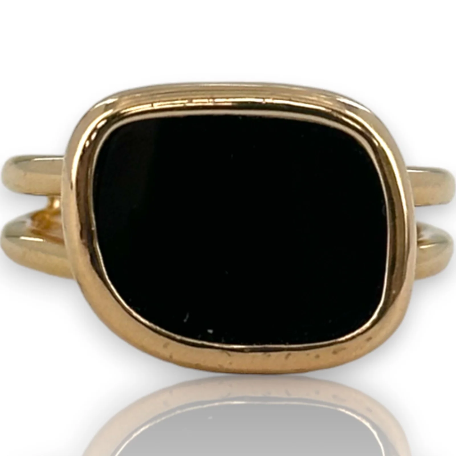Roberto Coin Signed with Ruby Solid 18kt Rose Gold Black Jade Collection Double Band Statement Ring Size 6.5