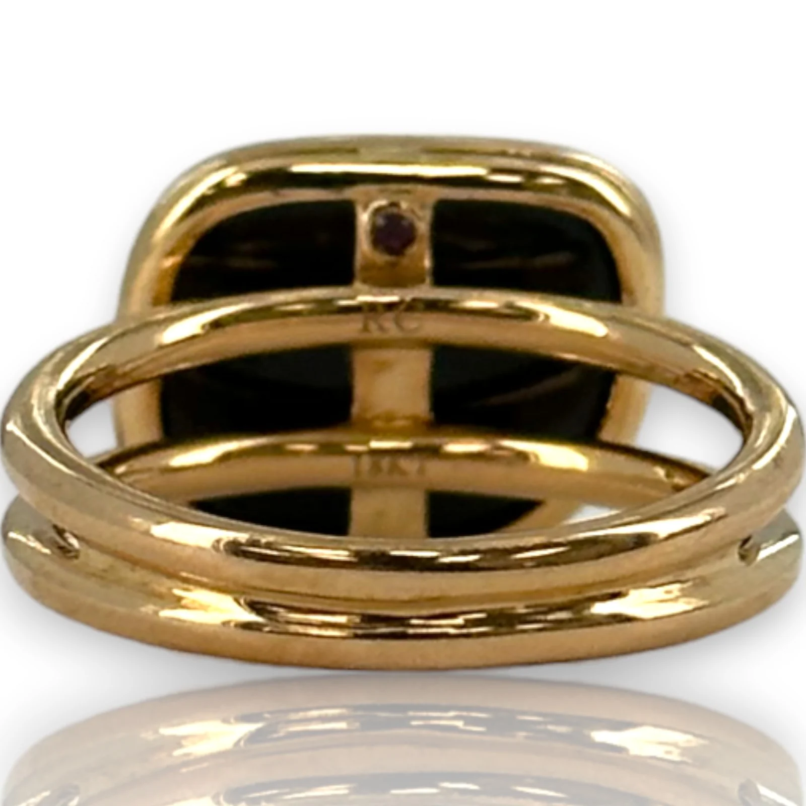 Roberto Coin Signed with Ruby Solid 18kt Rose Gold Black Jade Collection Double Band Statement Ring Size 6.5 - Image 4