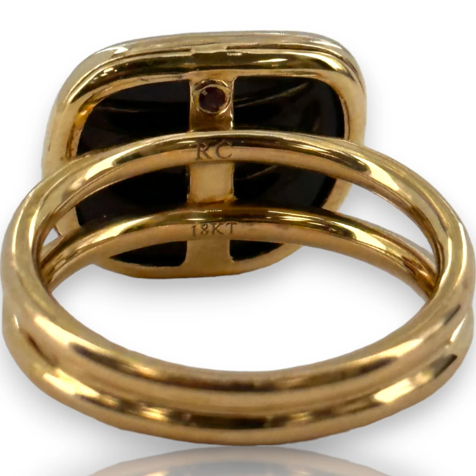 Roberto Coin Signed with Ruby Solid 18kt Rose Gold Black Jade Collection Double Band Statement Ring Size 6.5 - Image 6
