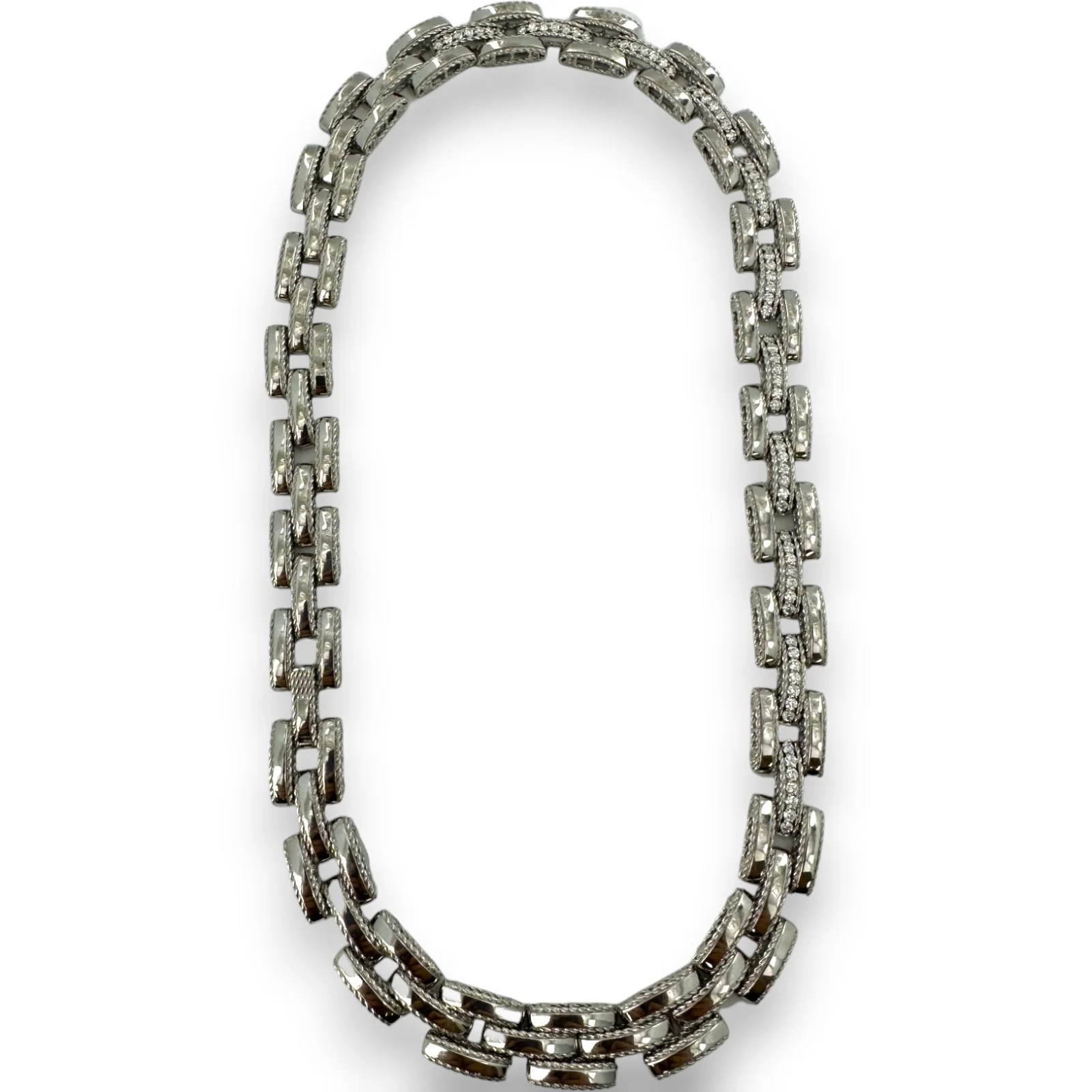 ROBERTO COIN Solid 18k White Gold Luxury Chain Link Collar Necklace Diamonds Signature Ruby Made in Italy - Image 2