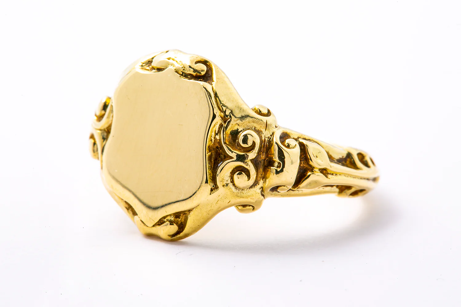 Roman Pedestal Columns Scroll Blank Signet Band 18K 750 Yellow Gold Ring 7 1/2 - Image 4