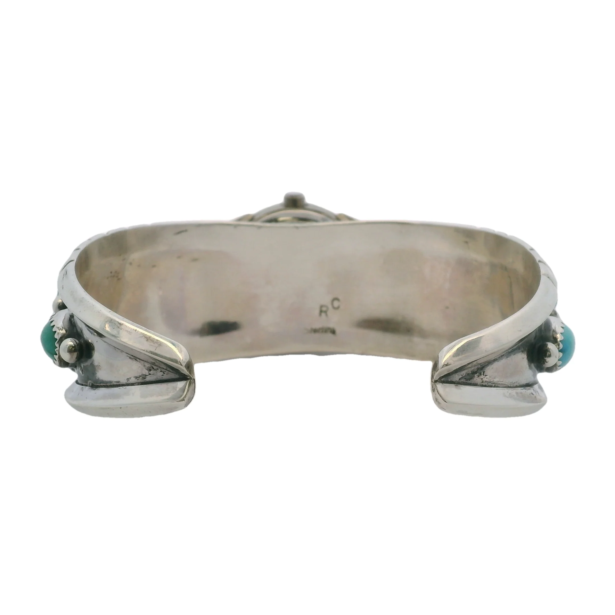 Rose Castillo Navajo 925 Sterling Silver and Cabochon Turquoise Cuff Watch Bracelet - Image 4