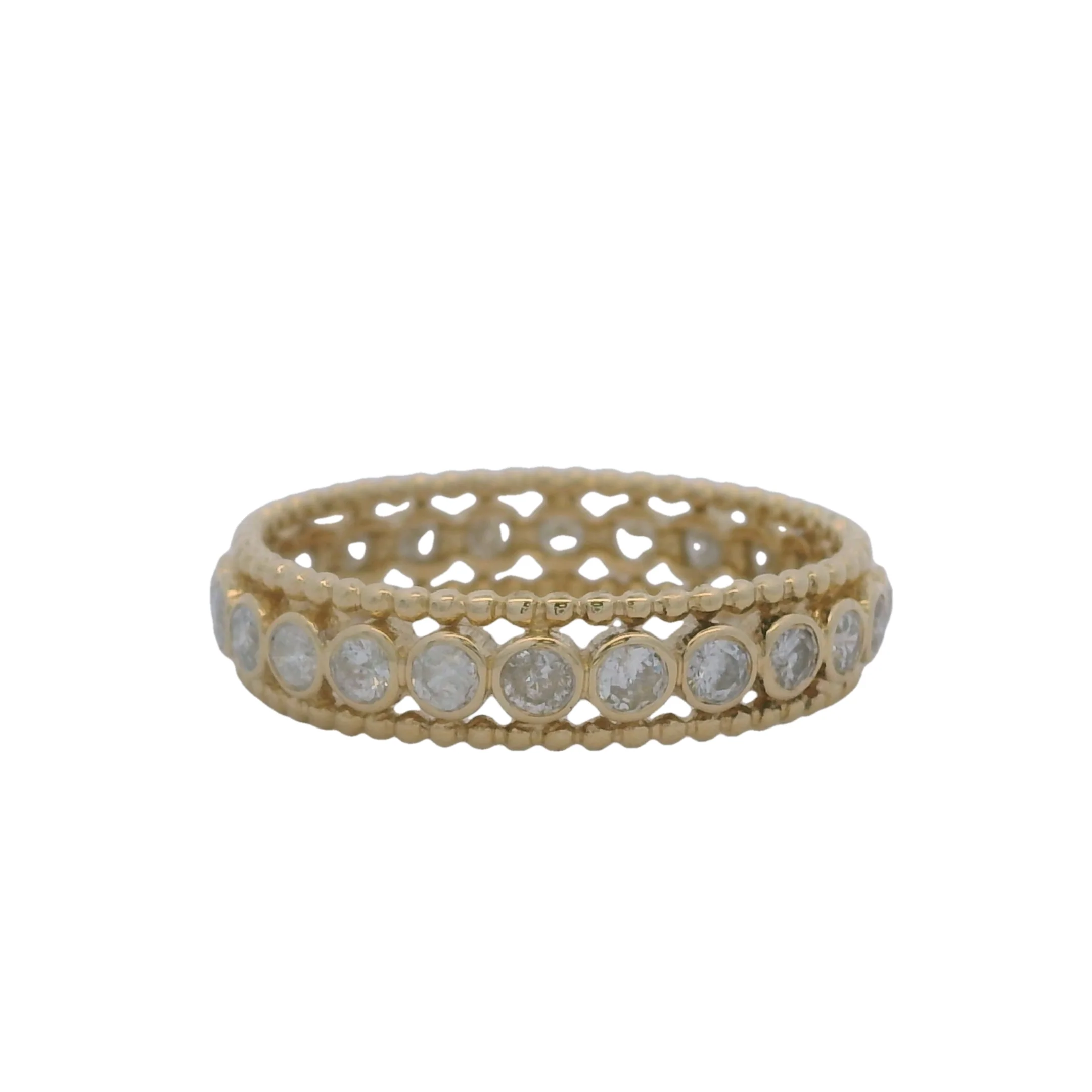Ross Simmons 14kt Granulated Yellow Gold and 1ctw Bezel Set Diamond Eternity 5mm Band Ring Size 9 - Image 2