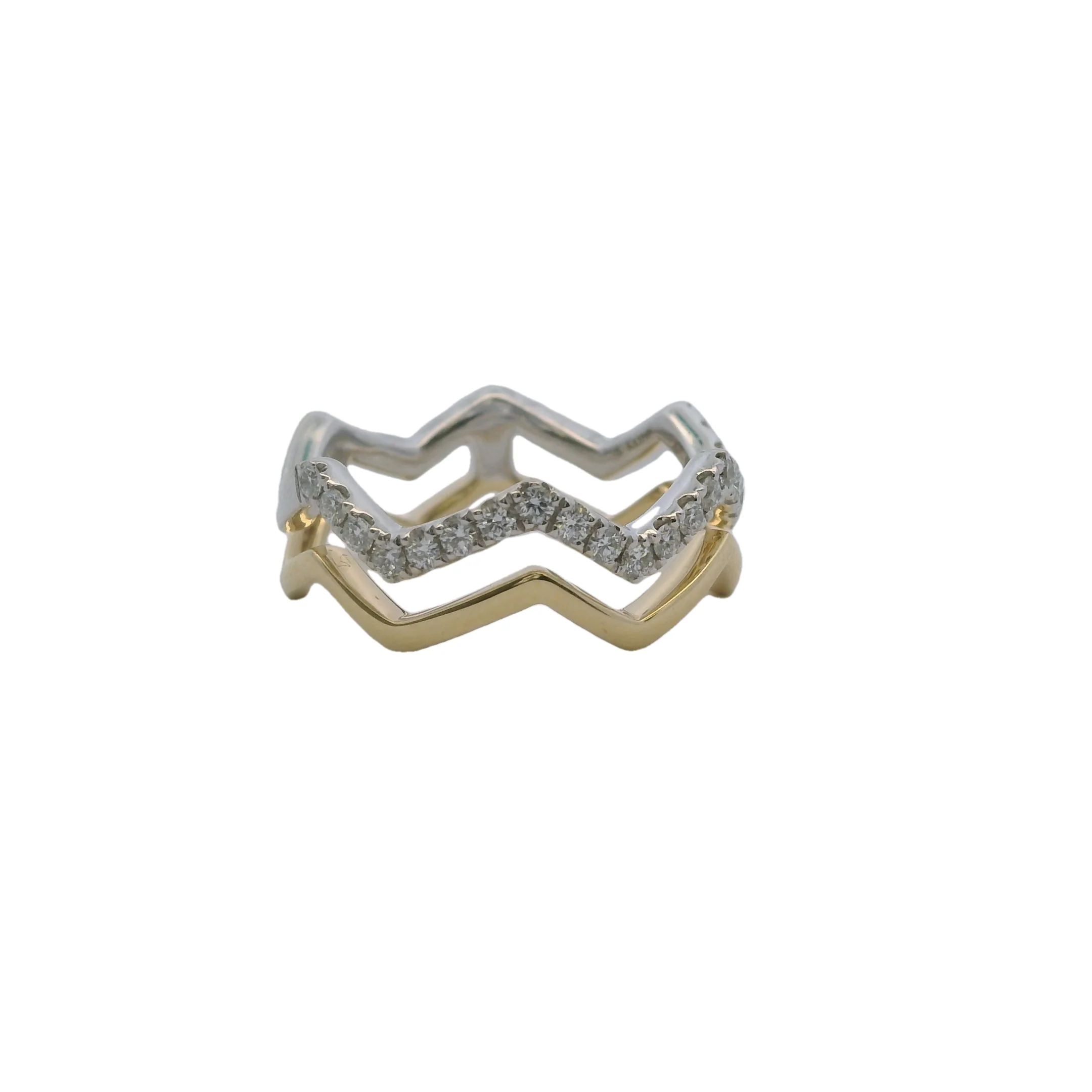 S. Kashi Solid Two-Tone 14kt Gold and 0.33ctw Diamond Zig-Zag Fashion Ring Size 6.5 - Image 4