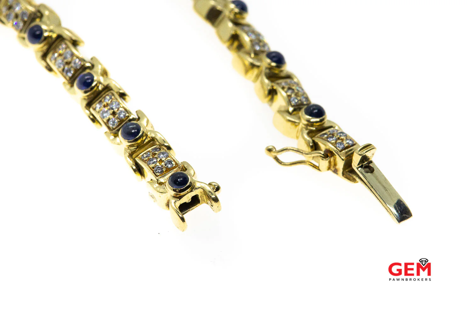 Salavetti Natural Sapphire & Diamond Pave Link 18K 750 Yellow Gold 7.5" Bracelet - Image 4