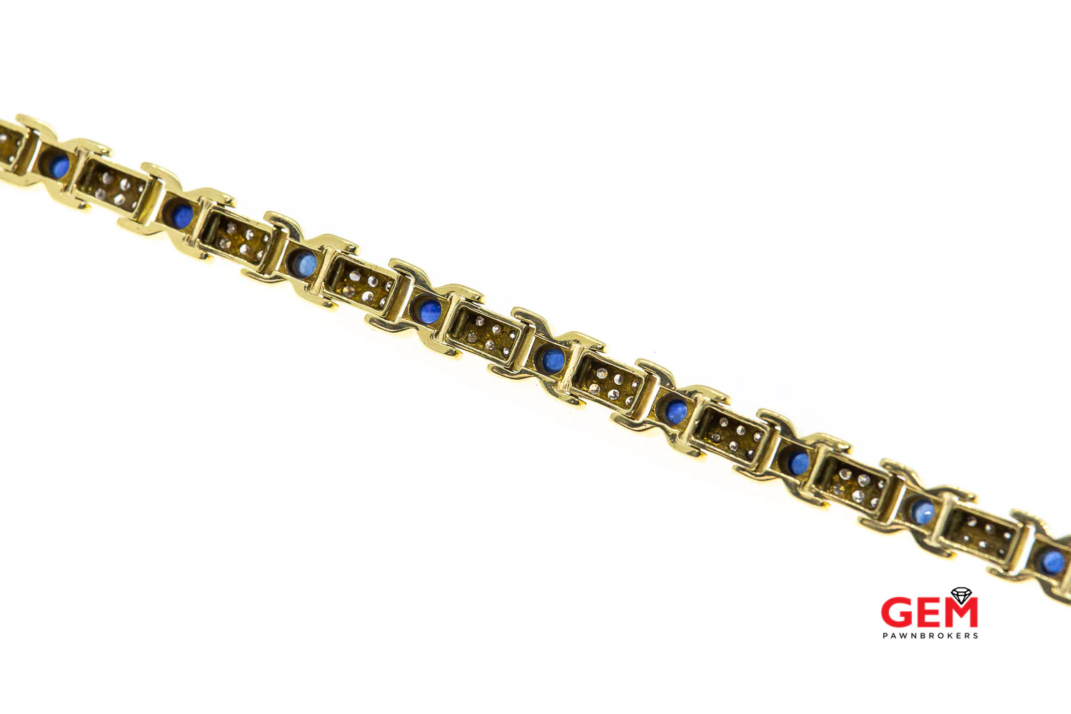 Salavetti Natural Sapphire & Diamond Pave Link 18K 750 Yellow Gold 7.5" Bracelet - Image 6