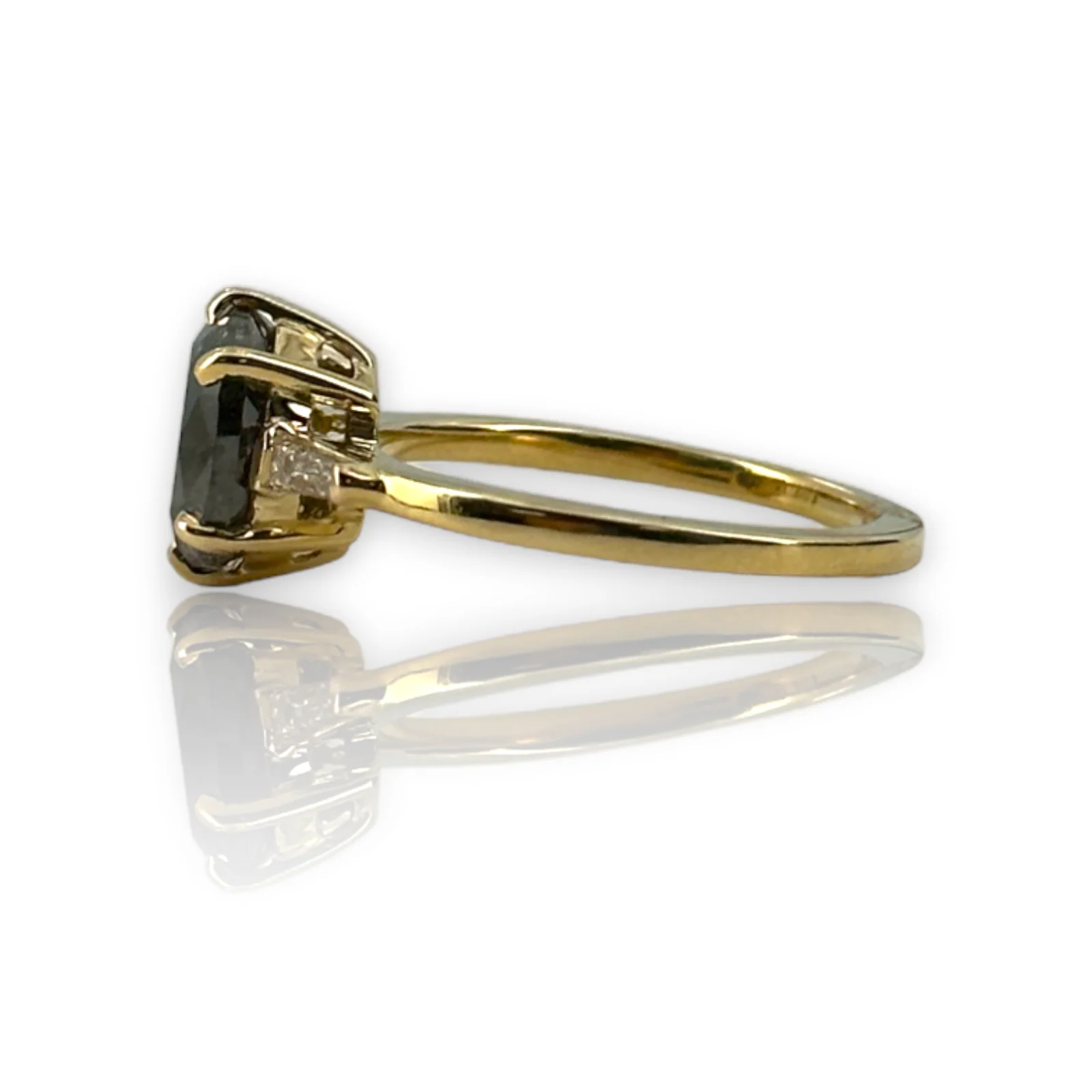Salt & Pepper Oval Diamond Engagement Ring 14k 585 Yellow Gold Size 6 - Image 2