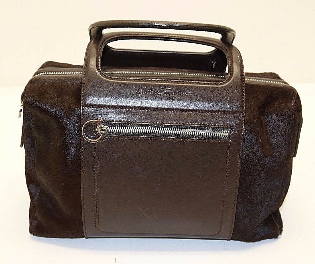 Salvatore Ferragamo AX-21 2834 Brown Pony Hair Boston Handbag - Image 3