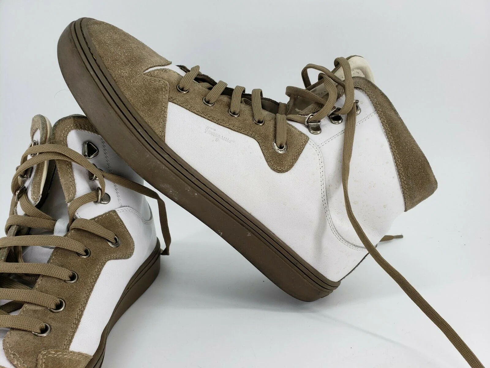 Salvatore Ferragamo High Top Sneakers Tan Suede/White Womens Size 9.5 - Image 5