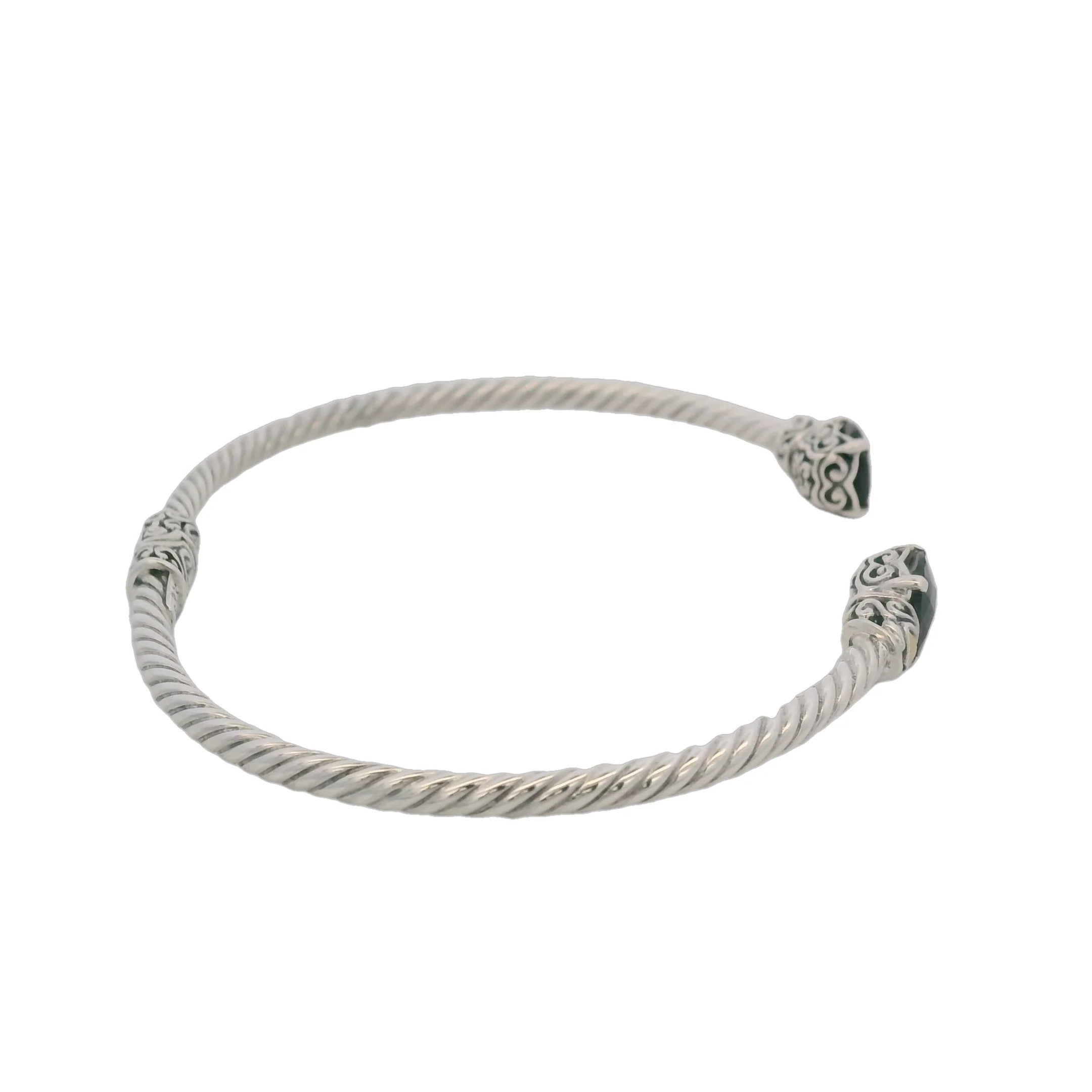 Samuel B 925 Sterling Silver and 18kt Yellow Gold Checkerboard Cut Onyx 8" Cuff Bangle Bracelet - Image 2