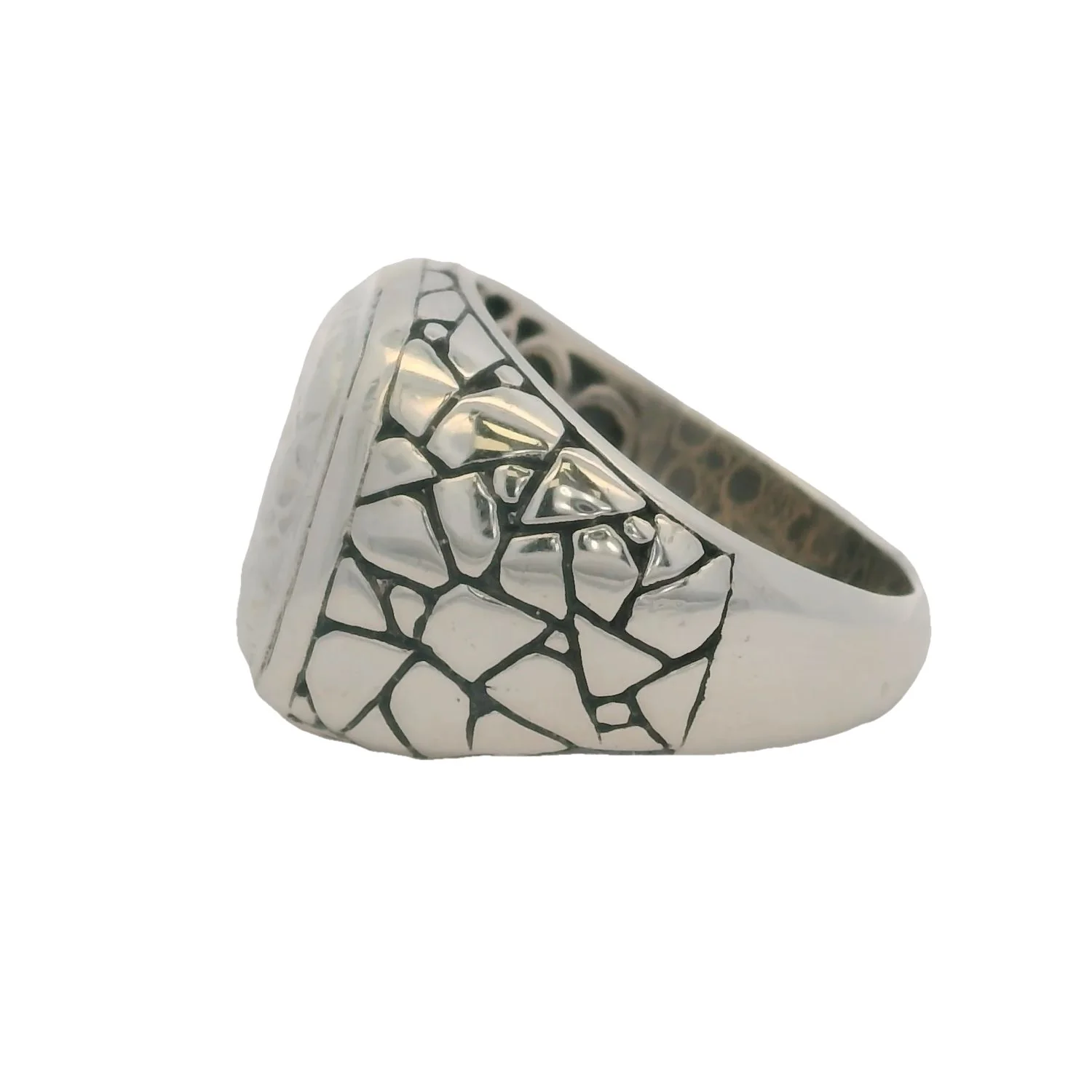 Samuel B Jewelry 925 Sterling Silver Nugget Pattern Hammered-Top Signet Ring Size 10 - Image 2