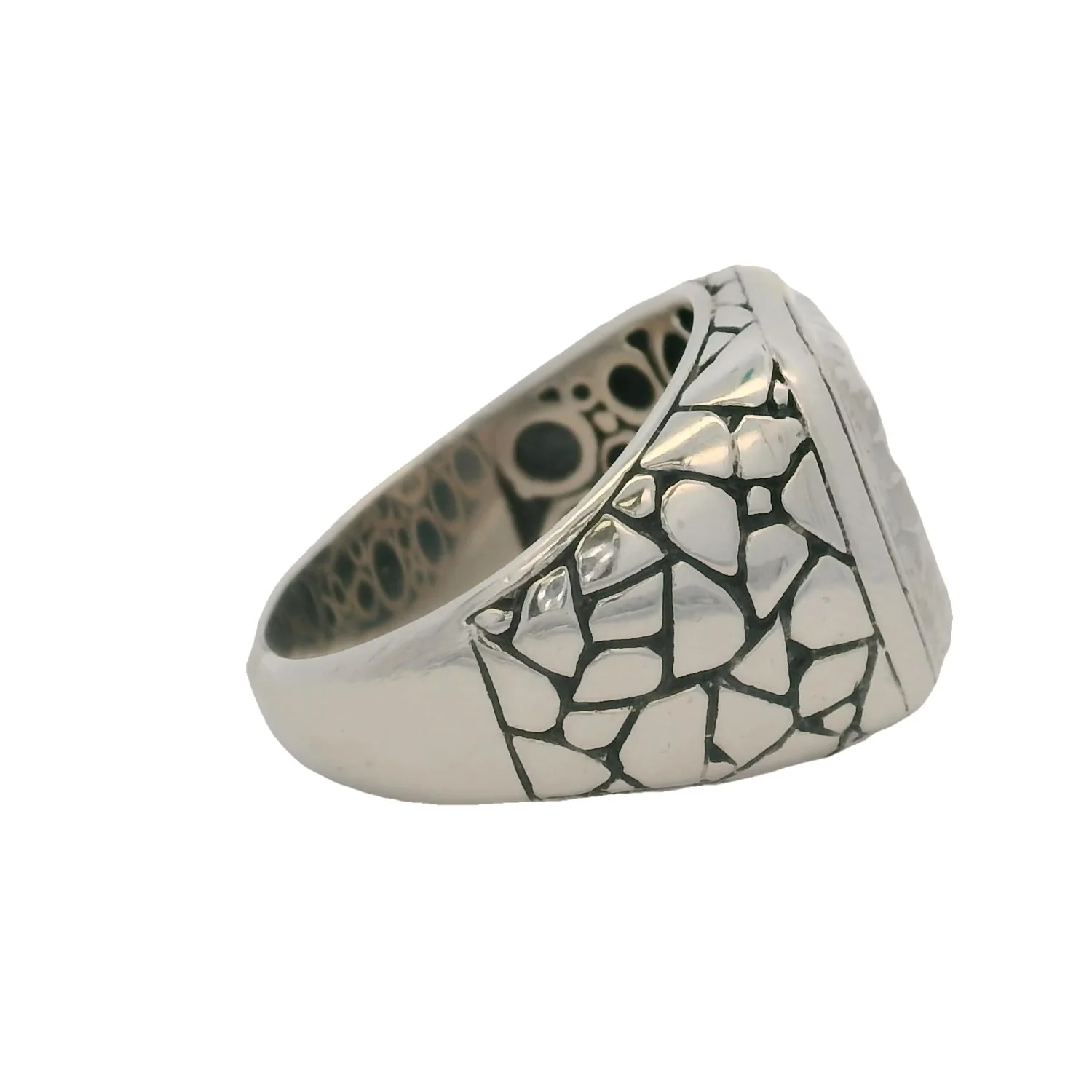 Samuel B Jewelry 925 Sterling Silver Nugget Pattern Hammered-Top Signet Ring Size 10 - Image 3