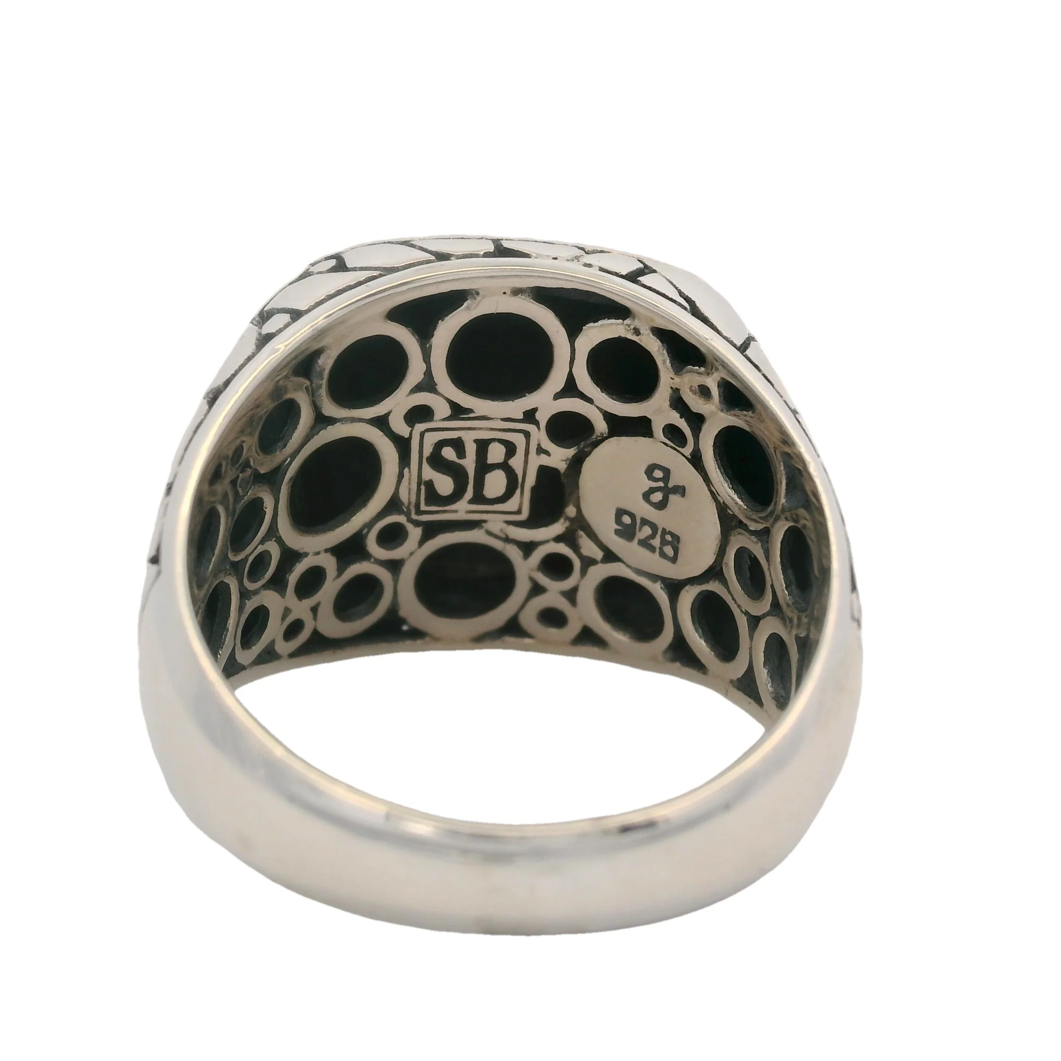 Samuel B Jewelry 925 Sterling Silver Nugget Pattern Hammered-Top Signet Ring Size 10 - Image 4
