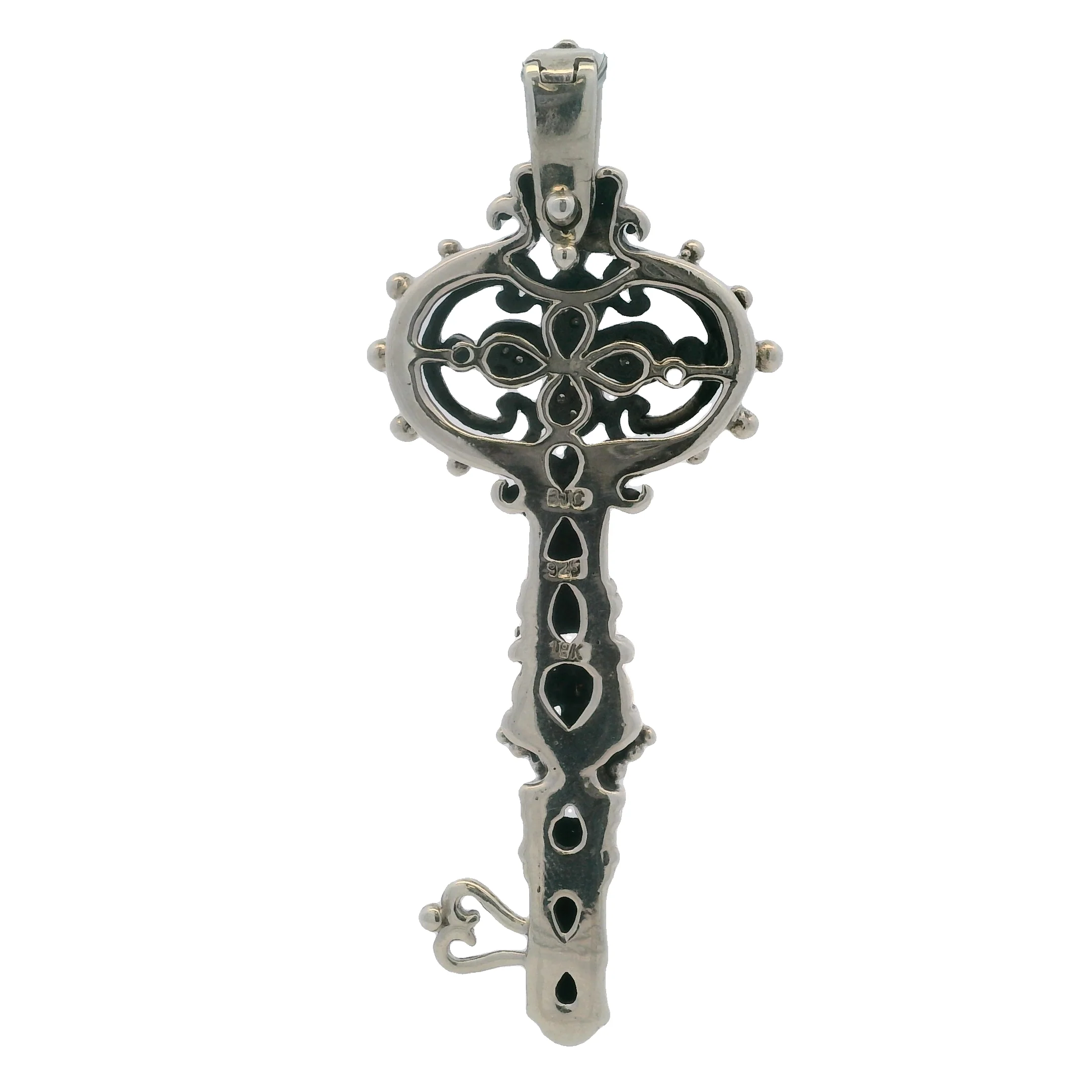 Samuel Benham 925 Sterling Silver and 18kt Yellow Gold Large Key Enhancer Pendant with Diamonds - Image 2