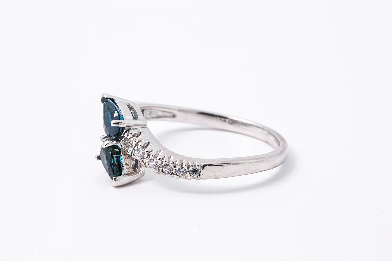 Sapphire & Diamond Crossover Band 14K 585 White Gold Ring Size 6 1/2 - Image 4