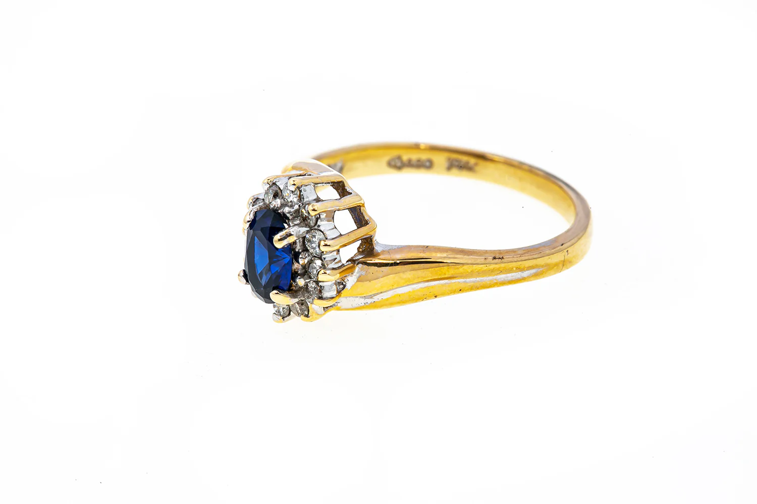 Sapphire & Diamond Halo Sunburst Band 14K 585 Yellow & White Gold Ring Size 6 - Image 2