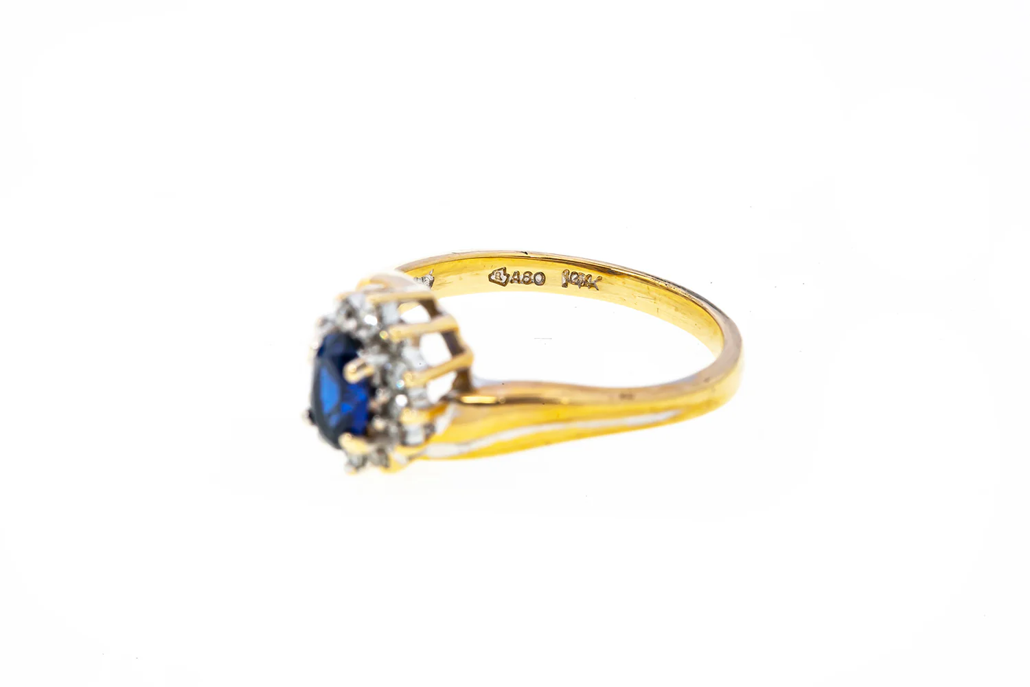 Sapphire & Diamond Halo Sunburst Band 14K 585 Yellow & White Gold Ring Size 6 - Image 5