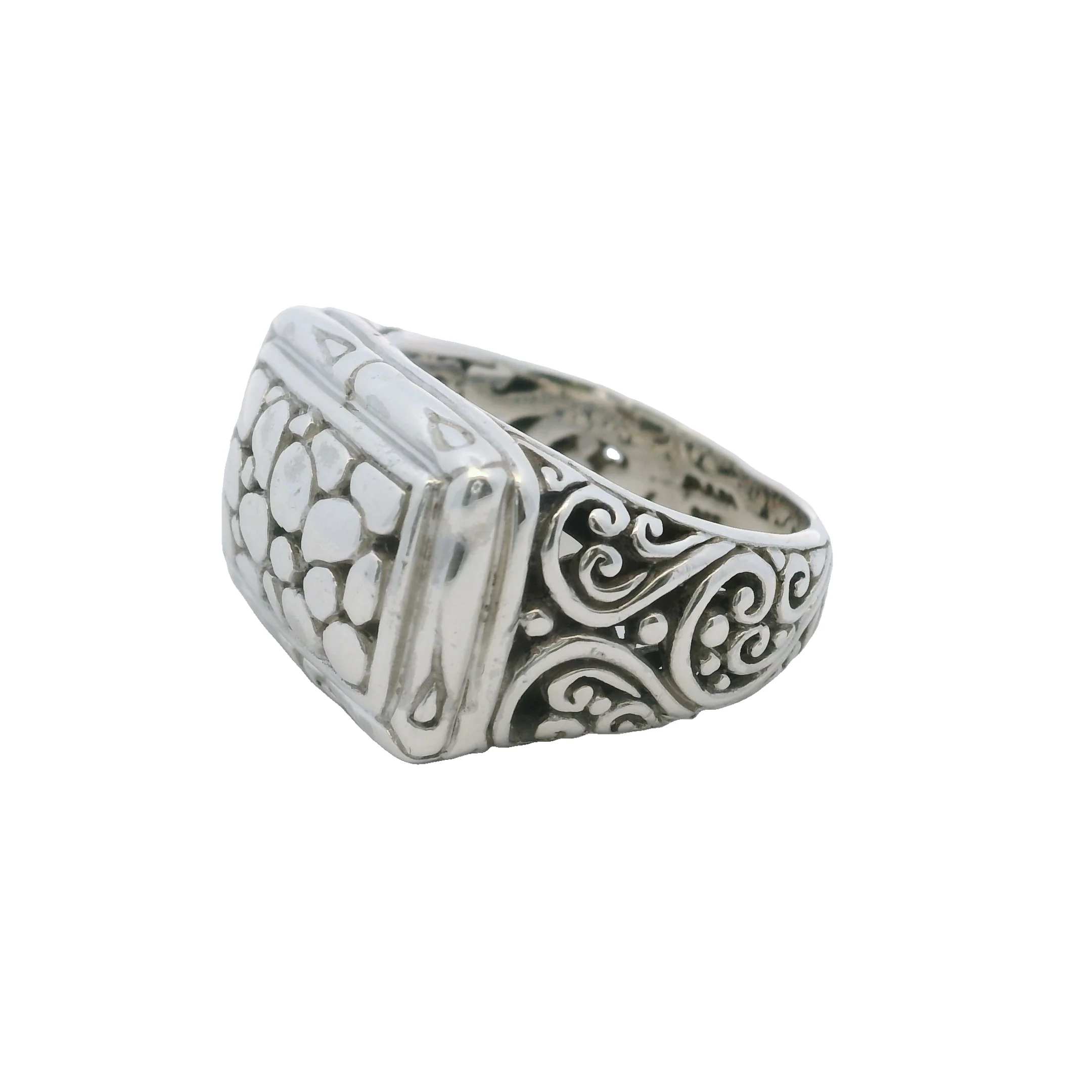 Sarda 925 Sterling Silver Nugget Style Rectangle Ring with Scroll Sides Size 7 - Image 2