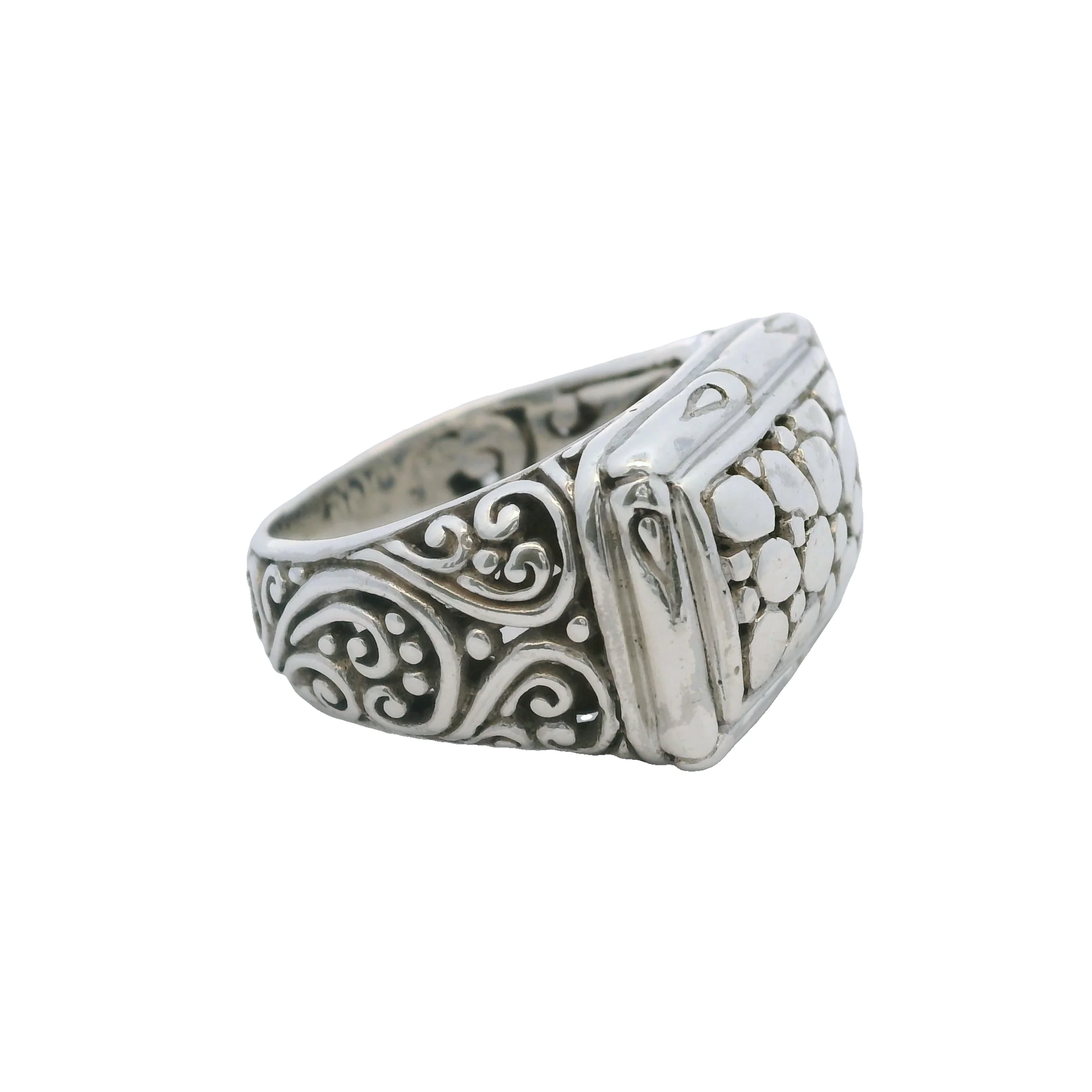 Sarda 925 Sterling Silver Nugget Style Rectangle Ring with Scroll Sides Size 7 - Image 3