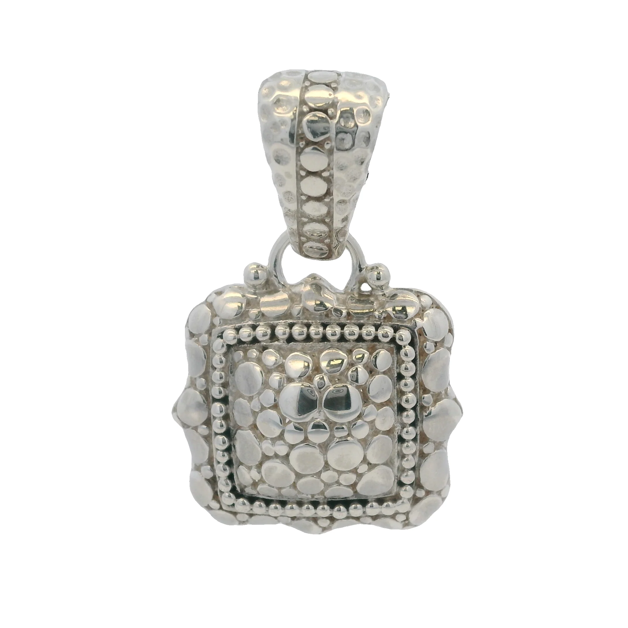 Sarda 925 Sterling Silver Square Nugget and Milgrain 1.5x0.9" Pendant