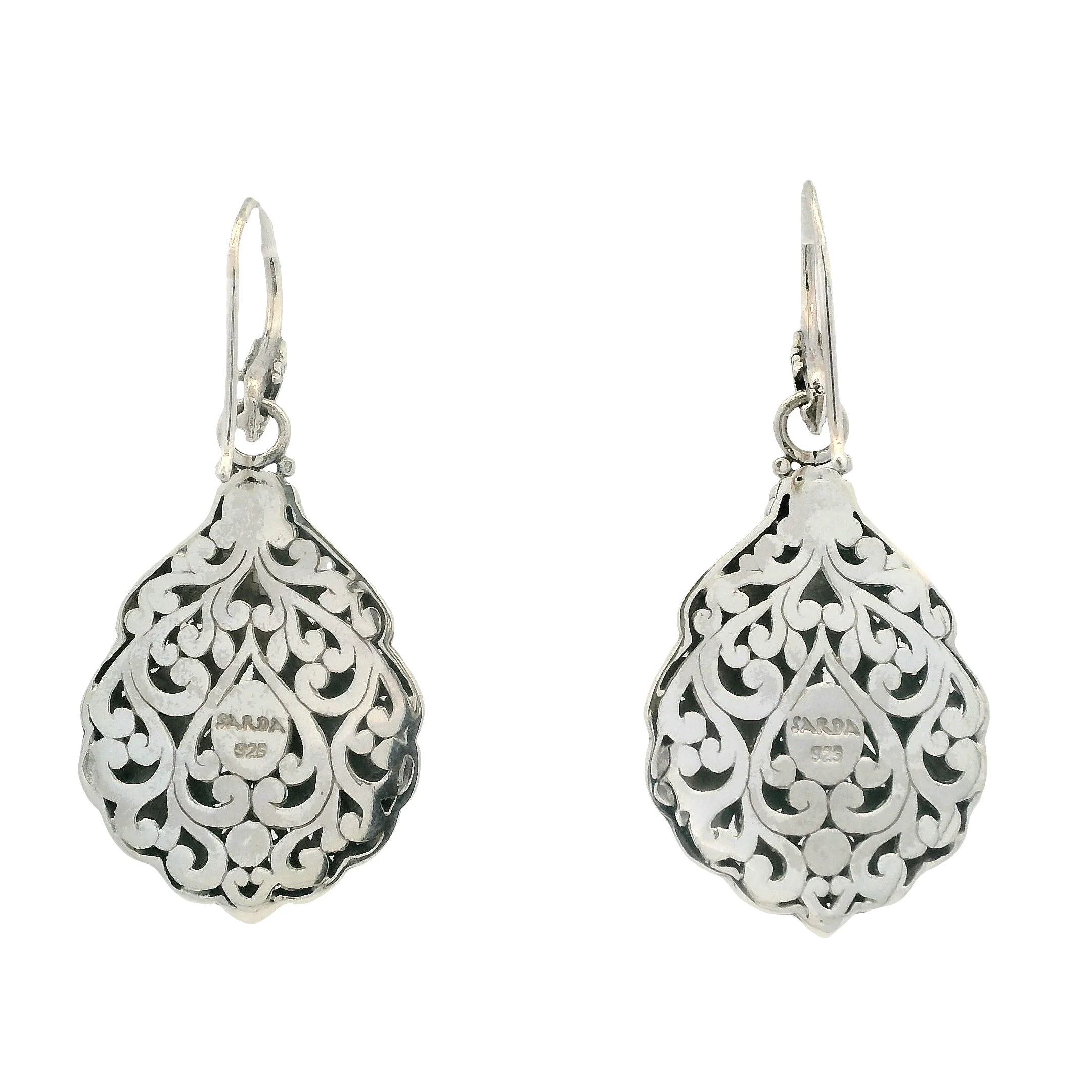 Sarda Solid 925 Sterling Silver Tree of Life Leaf Flower Dangle Hook Earrings - Image 2