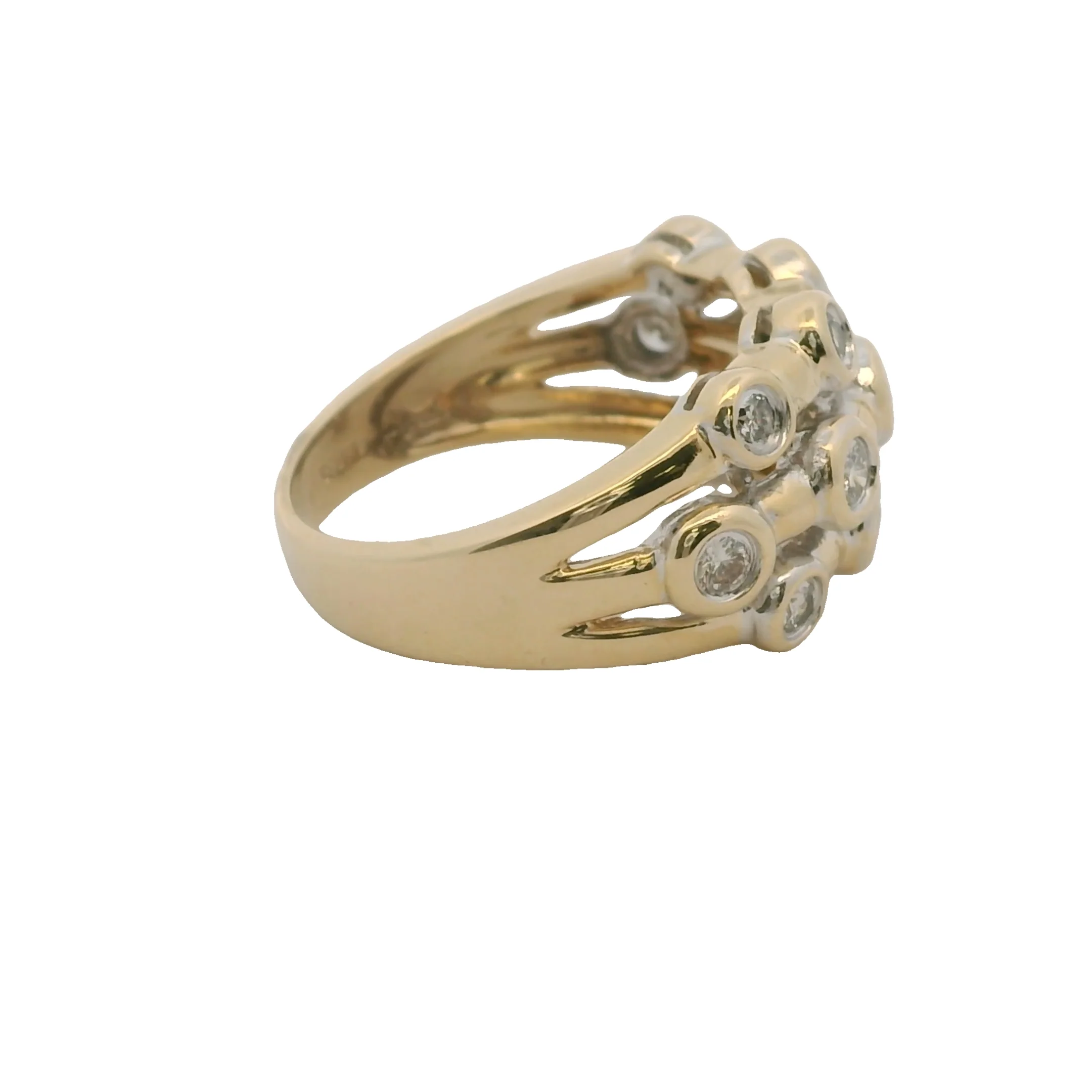 SBT Solid 14kt Yellow Gold and Bezel Set Diamond 3-Row Bubble Ring Size 7 - Image 4