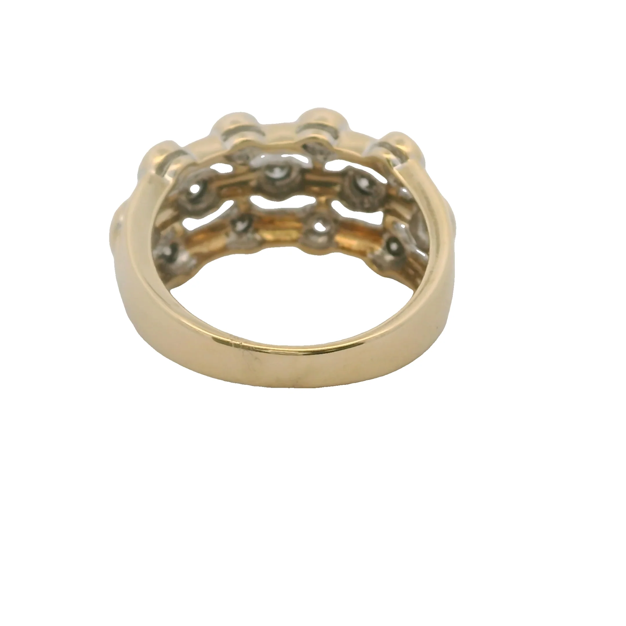 SBT Solid 14kt Yellow Gold and Bezel Set Diamond 3-Row Bubble Ring Size 7 - Image 6