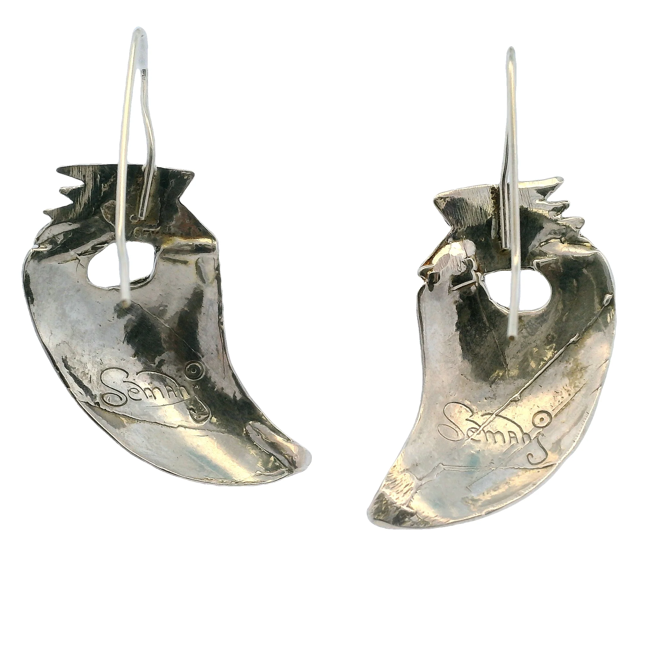Seman's 925 Sterling Silver Eye of Ra/Horus Large Drop Hook Earrings - Image 3