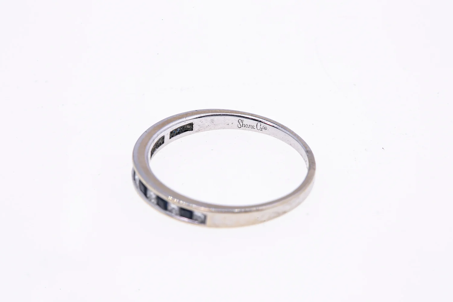 Shane Co 3mm Diamond & Sapphire Half Eternity Band 14K 585 White Gold Ring Sz 7 - Image 5