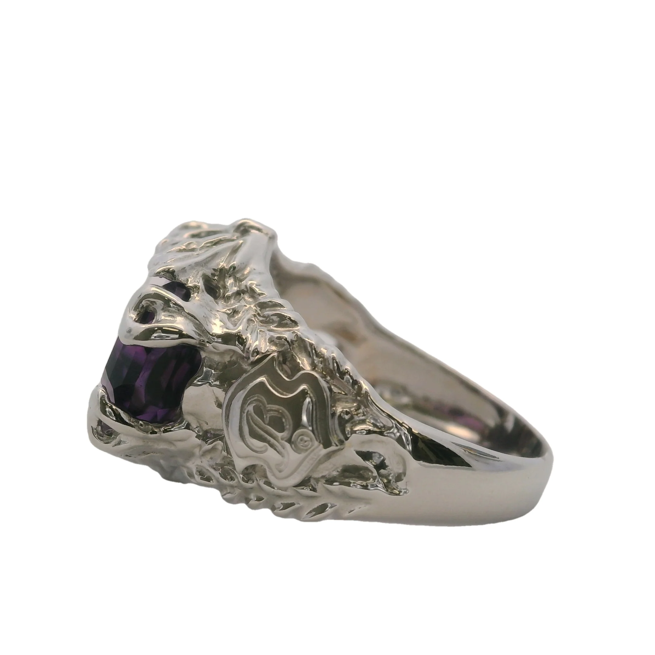 Shin Brothers 14kt White Gold 9ct Amethyst Floral Sculptural Statement Ring Size 7 - Image 2