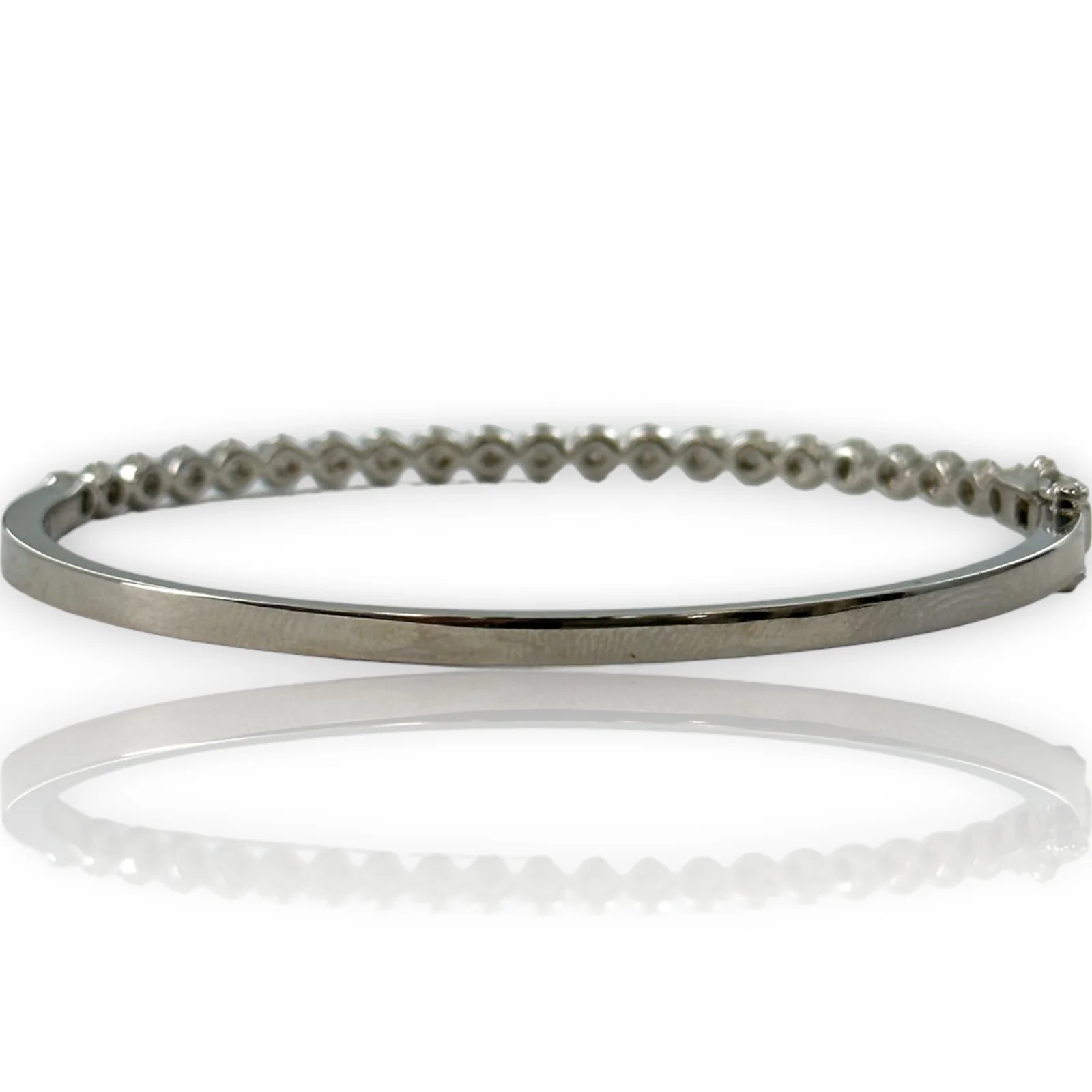 Shy Creation 14kt White Gold and Diamond Hinged Bangle with Mini Halos and Double Safety Clasp - Image 3