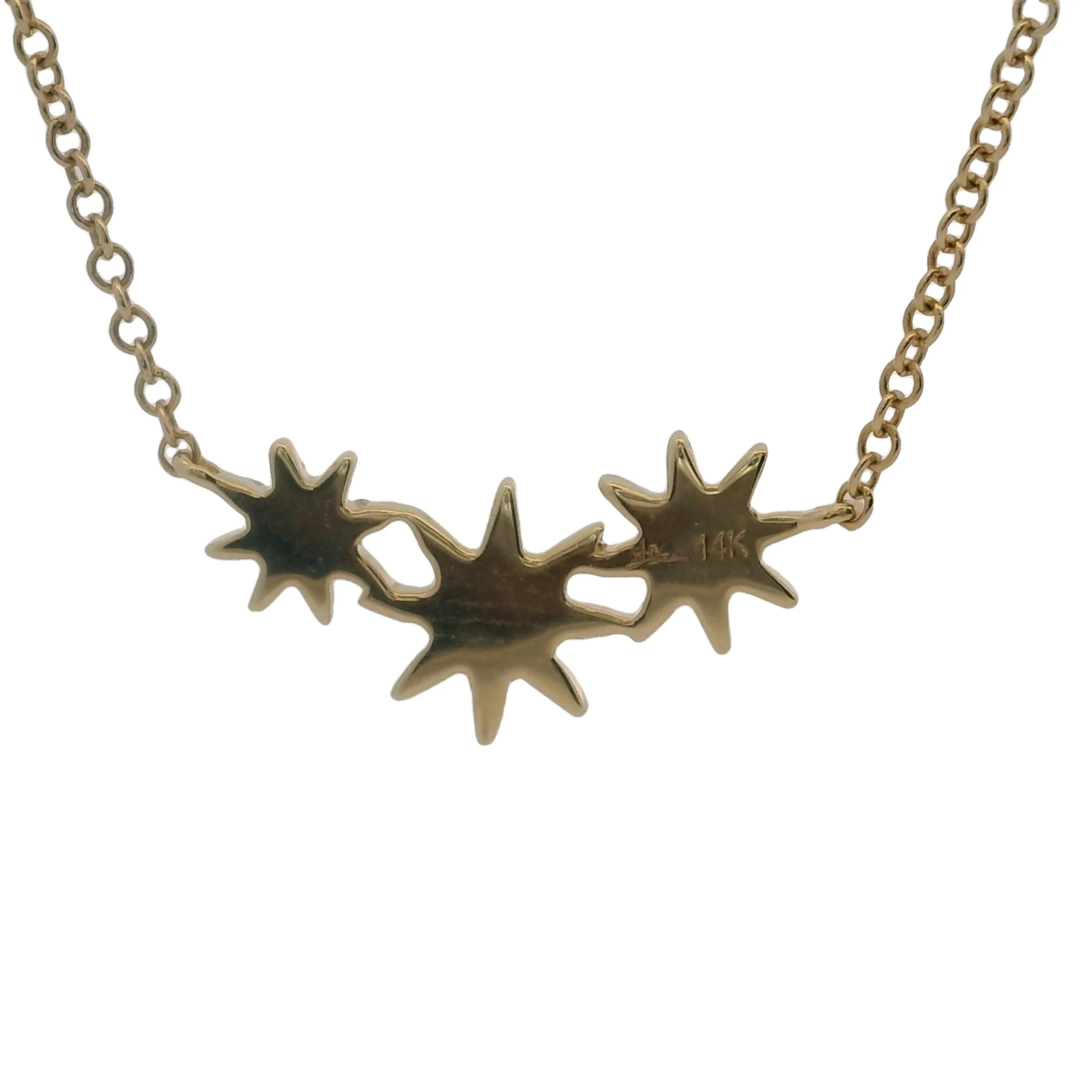 Shy Creation Fine Jewelry Solid 14kt Yellow Gold Celeste 0.09CT Triple Diamond Star Station Pendant Necklace with 4 Adjustable Lengths - Image 2