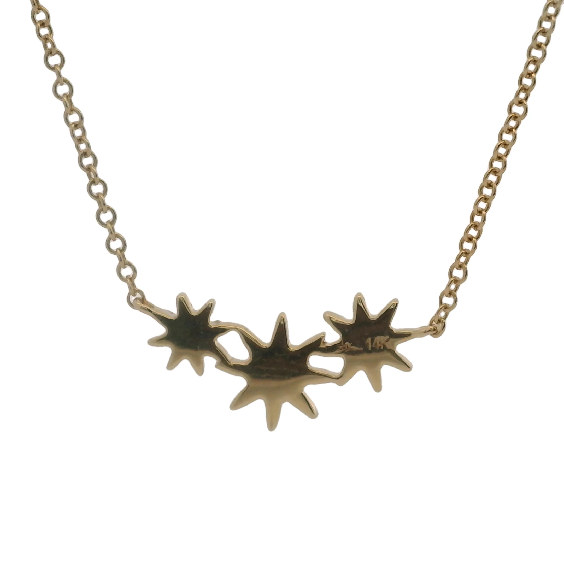 Shy Creation Fine Jewelry Solid 14kt Yellow Gold Celeste 0.09CT Triple Diamond Star Station Pendant Necklace with 4 Adjustable Lengths - Image 4