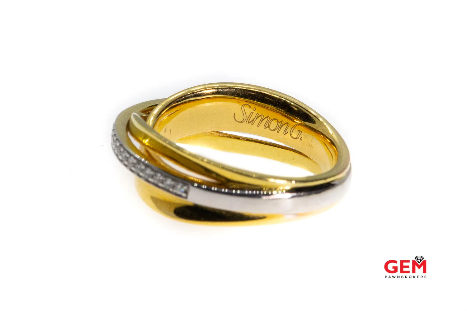 Simon G 18KT Two Tone Gold Diamond Band Ring Size 6.5 - Image 4