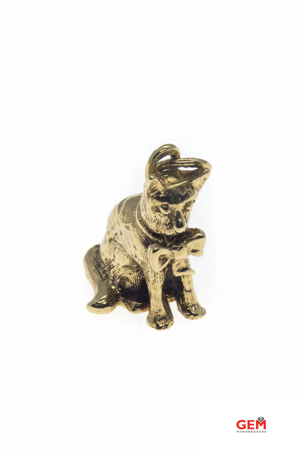 Sitting Kitty Cat & Bow Tie Animal Lovers Charm 14K 585 Yellow Gold Drop Pendant - Image 2