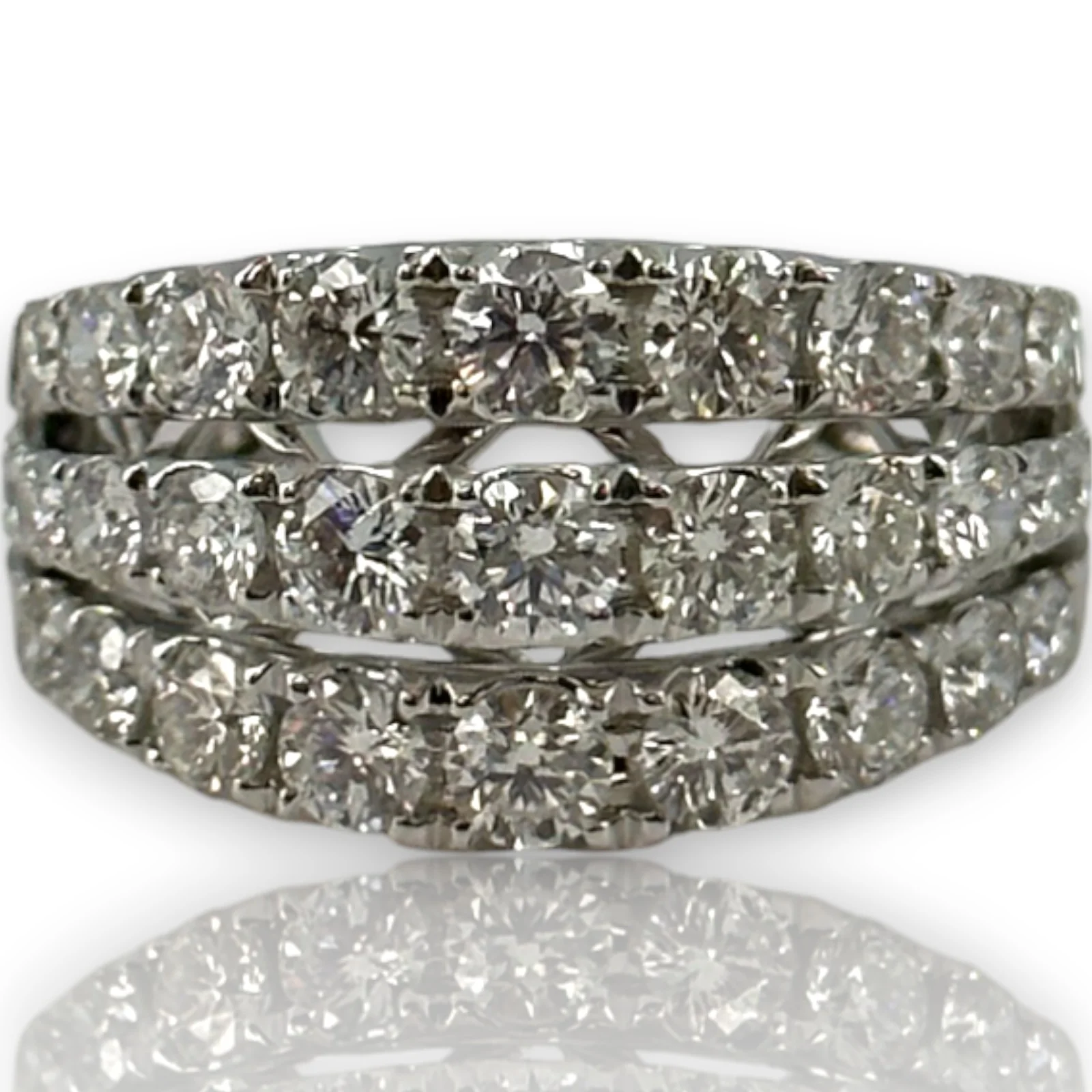 SJM Jewelry Solid 14kt White Gold 11.5mm Wide Graduated White Diamond Cocktail Cluster Ring Size 7 - Image 2