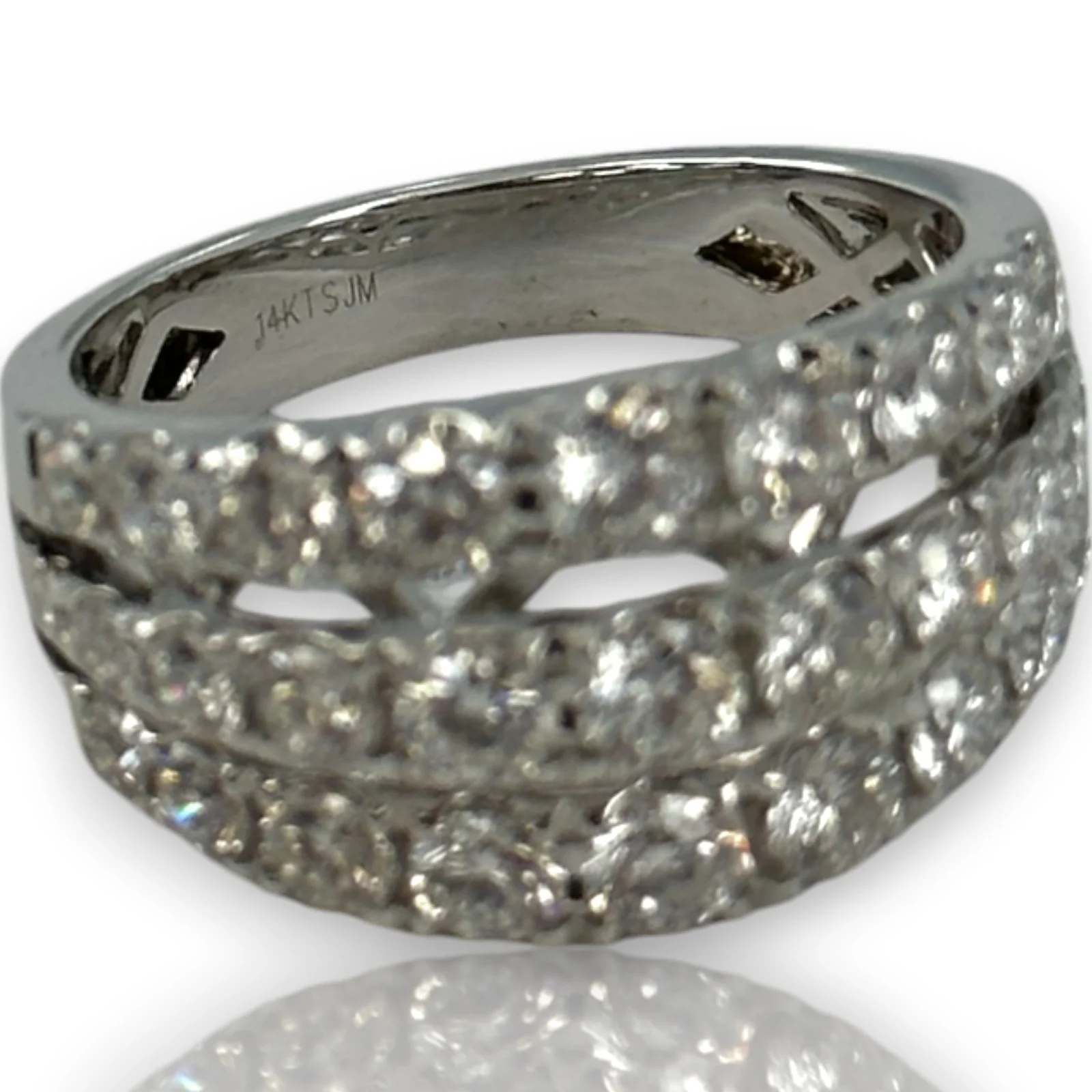 SJM Jewelry Solid 14kt White Gold 11.5mm Wide Graduated White Diamond Cocktail Cluster Ring Size 7 - Image 7