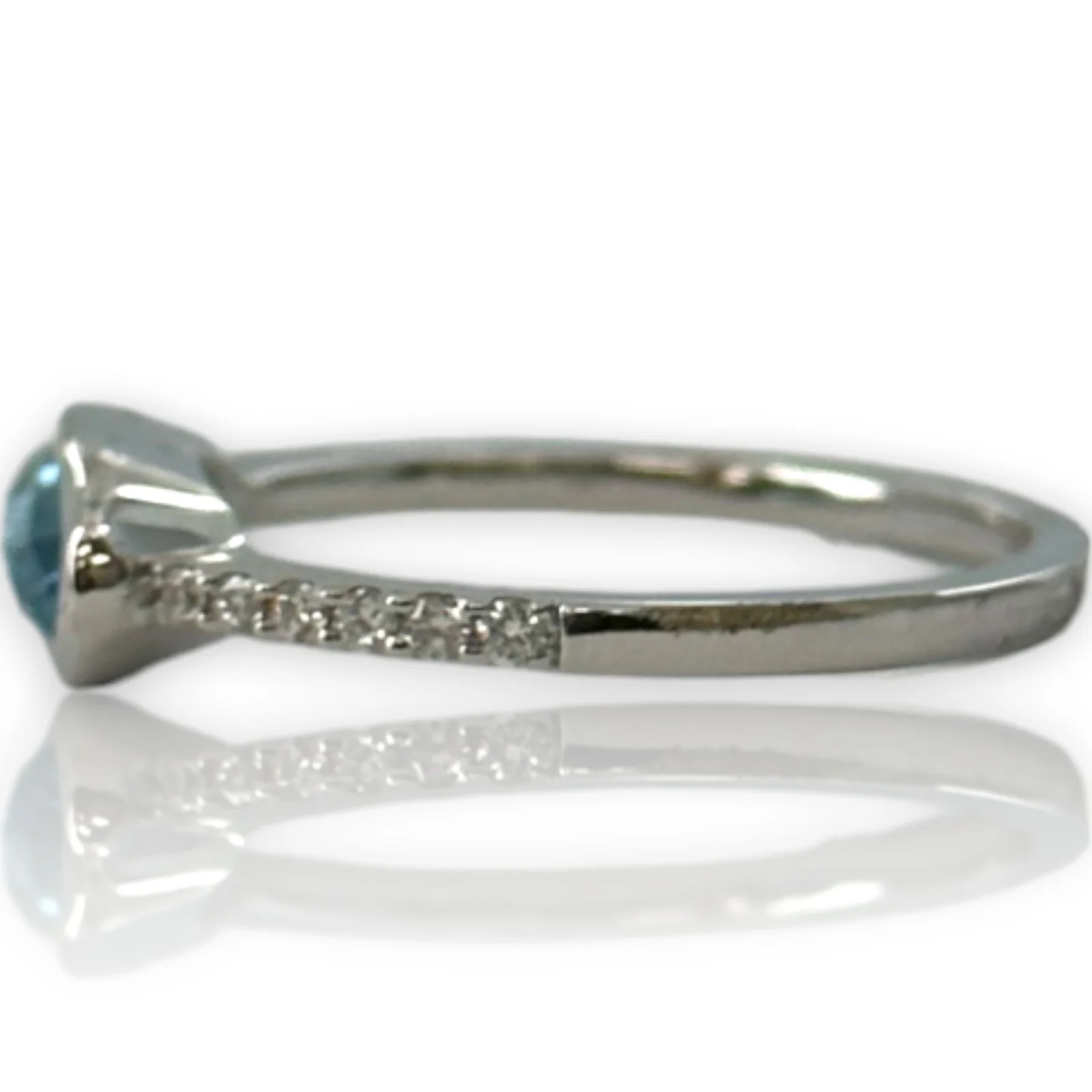 Skewes Jewelry Solid 14kt White Gold Horizontal Set Swiss Blue Topaz Stackable Fashion Ring with Diamond Accent Band Size 7 - Image 5