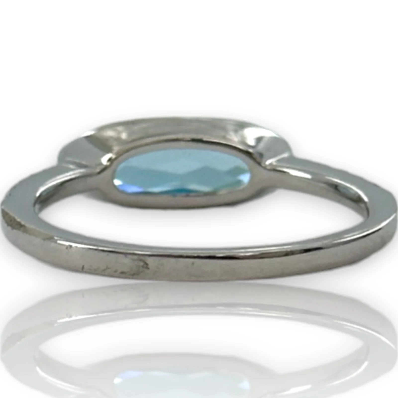 Skewes Jewelry Solid 14kt White Gold Horizontal Set Swiss Blue Topaz Stackable Fashion Ring with Diamond Accent Band Size 7 - Image 6