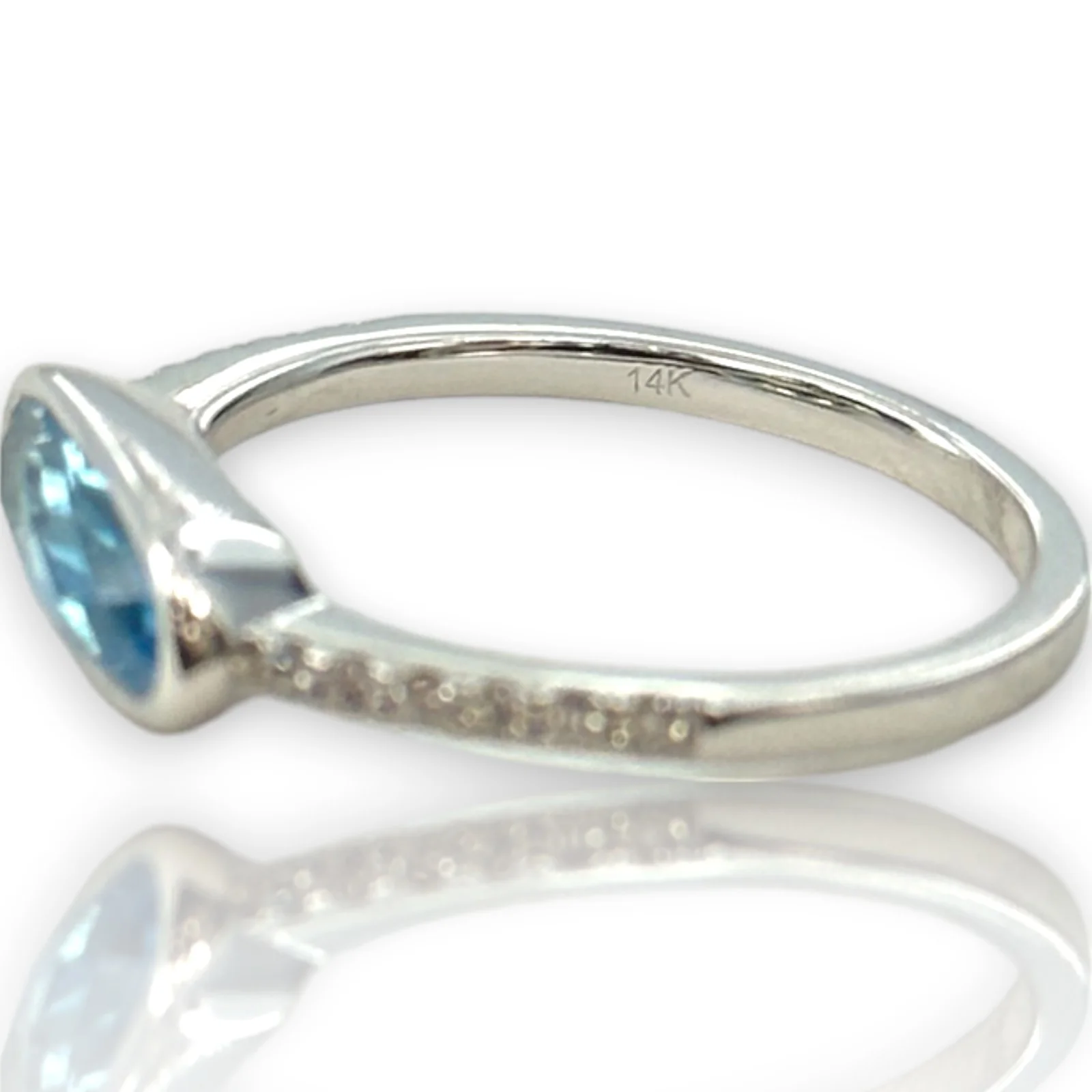 Skewes Jewelry Solid 14kt White Gold Horizontal Set Swiss Blue Topaz Stackable Fashion Ring with Diamond Accent Band Size 7 - Image 7