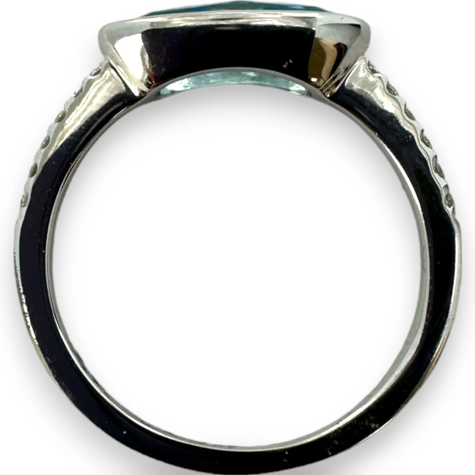 Skewes Jewelry Solid 14kt White Gold Horizontal Set Swiss Blue Topaz Stackable Fashion Ring with Diamond Accent Band Size 7 - Image 8