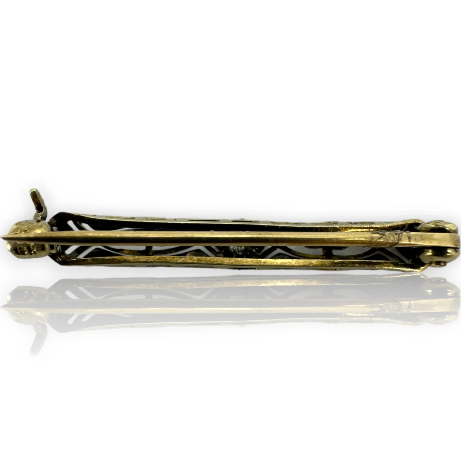 Small 1910-20s Early Art Deco Krementz & Co 2-Tone Yellow Gold Back White Gold Top Solid 14k Transitional Cut Diamond Brooch Pin - Image 3