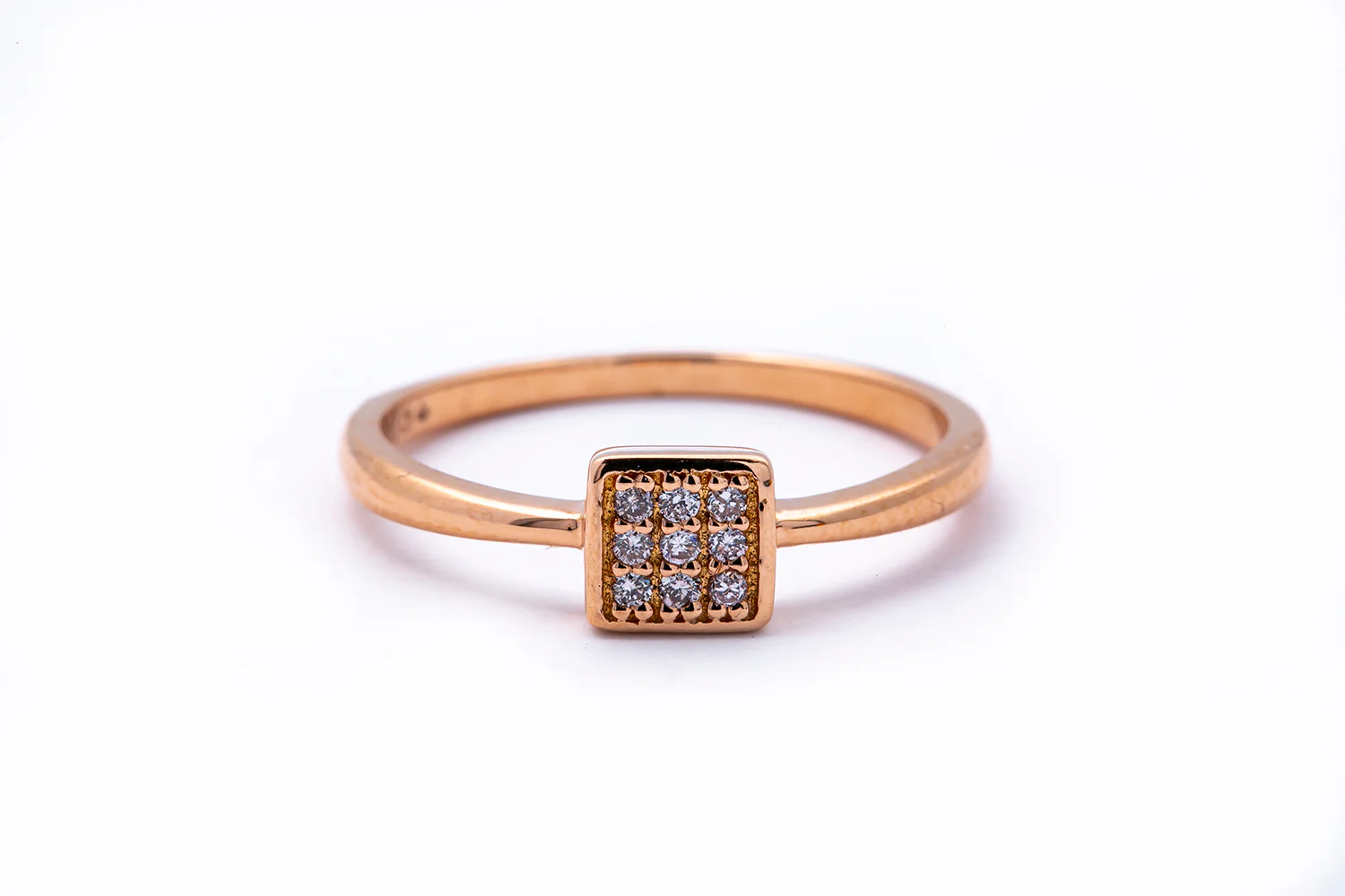 SNJ 5.5mm Square Geometric Diamond Pave Wire Band 14K 585 Rose Gold Ring Size 7